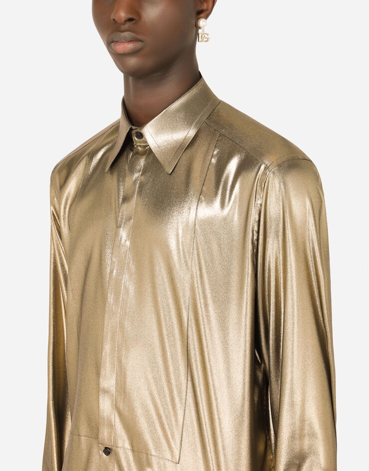 Laminated-fabric Gold-fit tuxedo shirt - 4