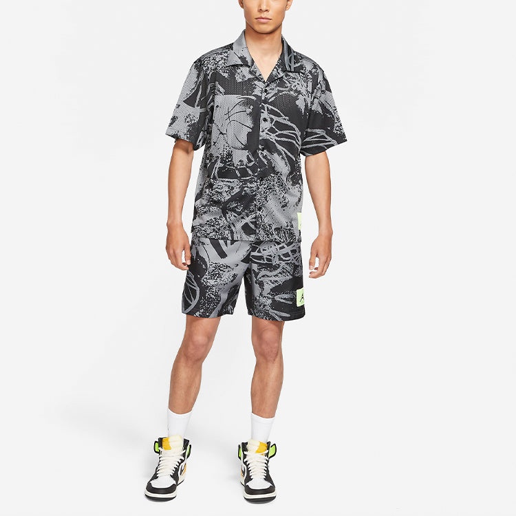 Air Jordan Flight Knitting Printing Wide Loose Basketball Short Sleeve Shirt Men's Black CZ4736-010 - 4