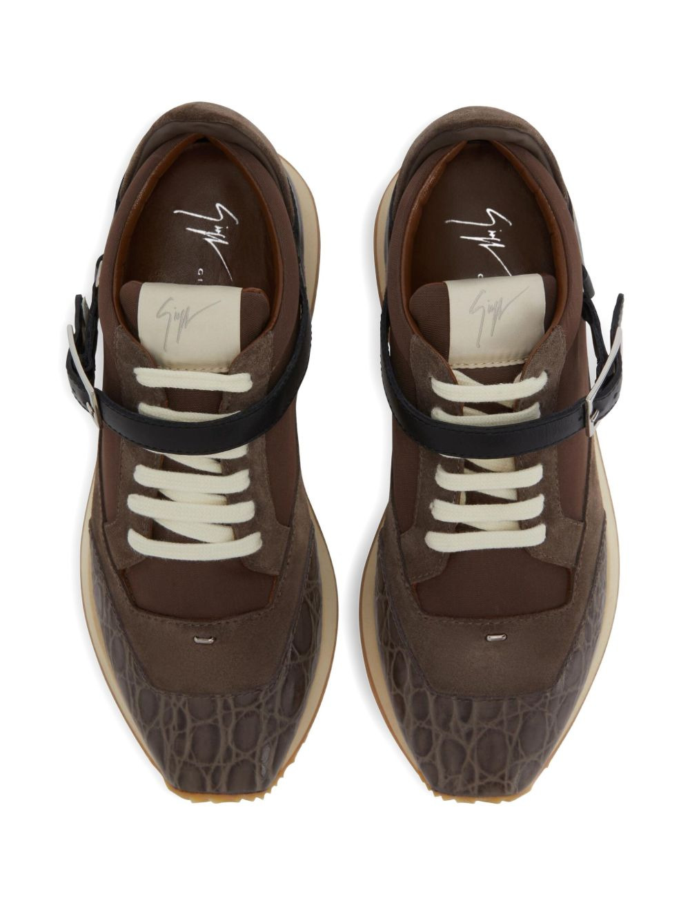 buckle-strap crocodile-effect low-top sneakers - 3