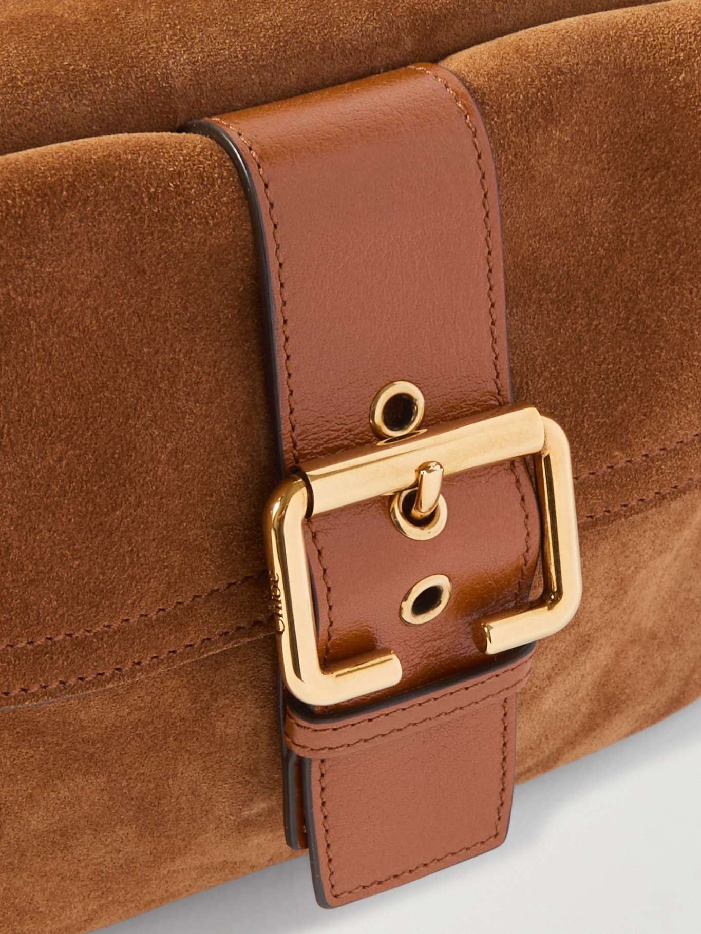 Camera leather-trimmed suede shoulder bag Tan - 4