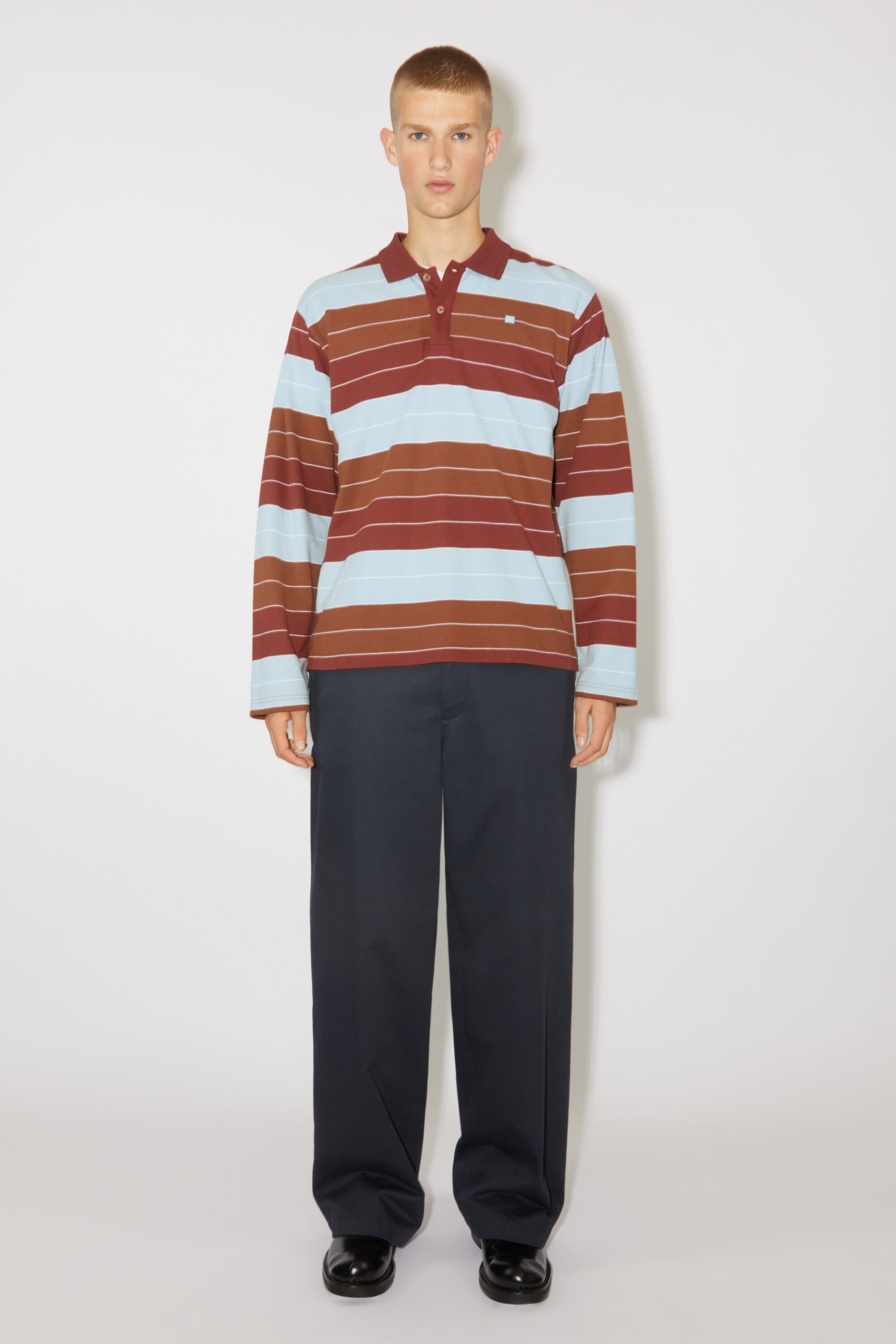 Polo long sleeve t-shirt - Relaxed fit - Deep red/dusty blue - 2