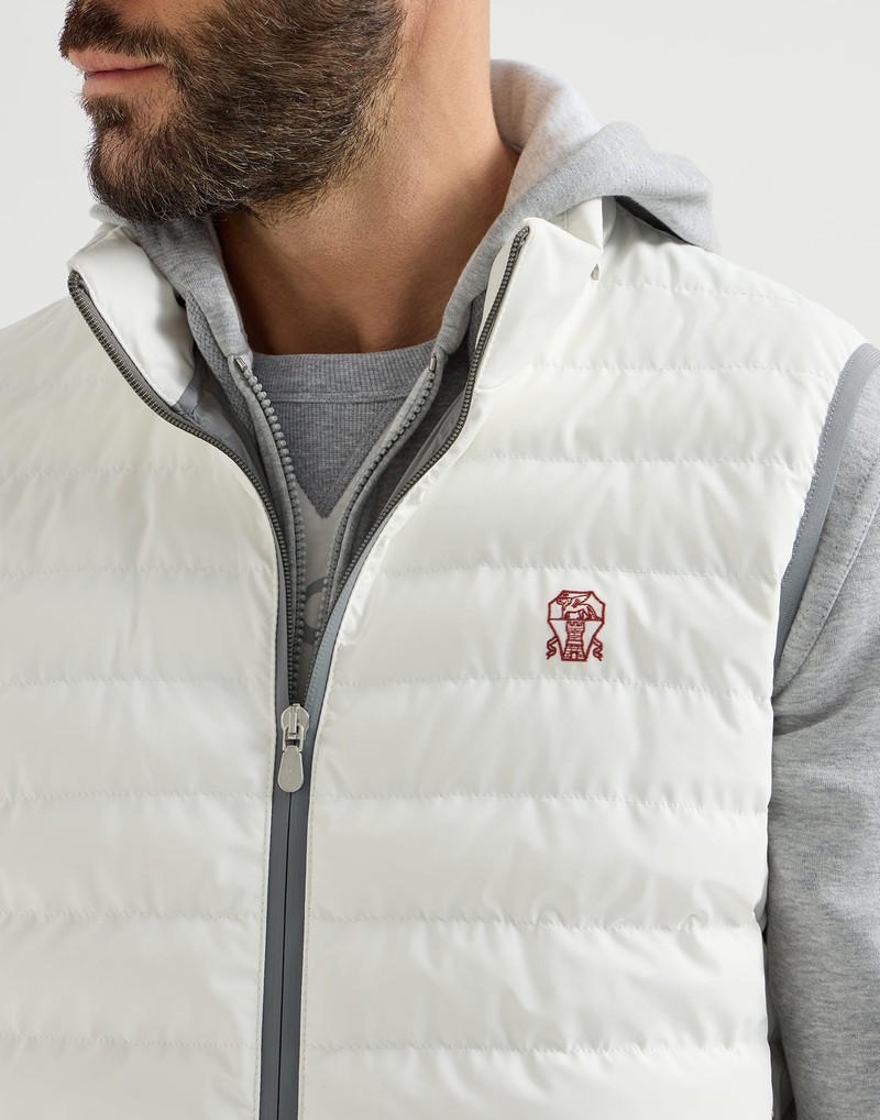 Bonded nylon down vest with logo and packable hood 4
