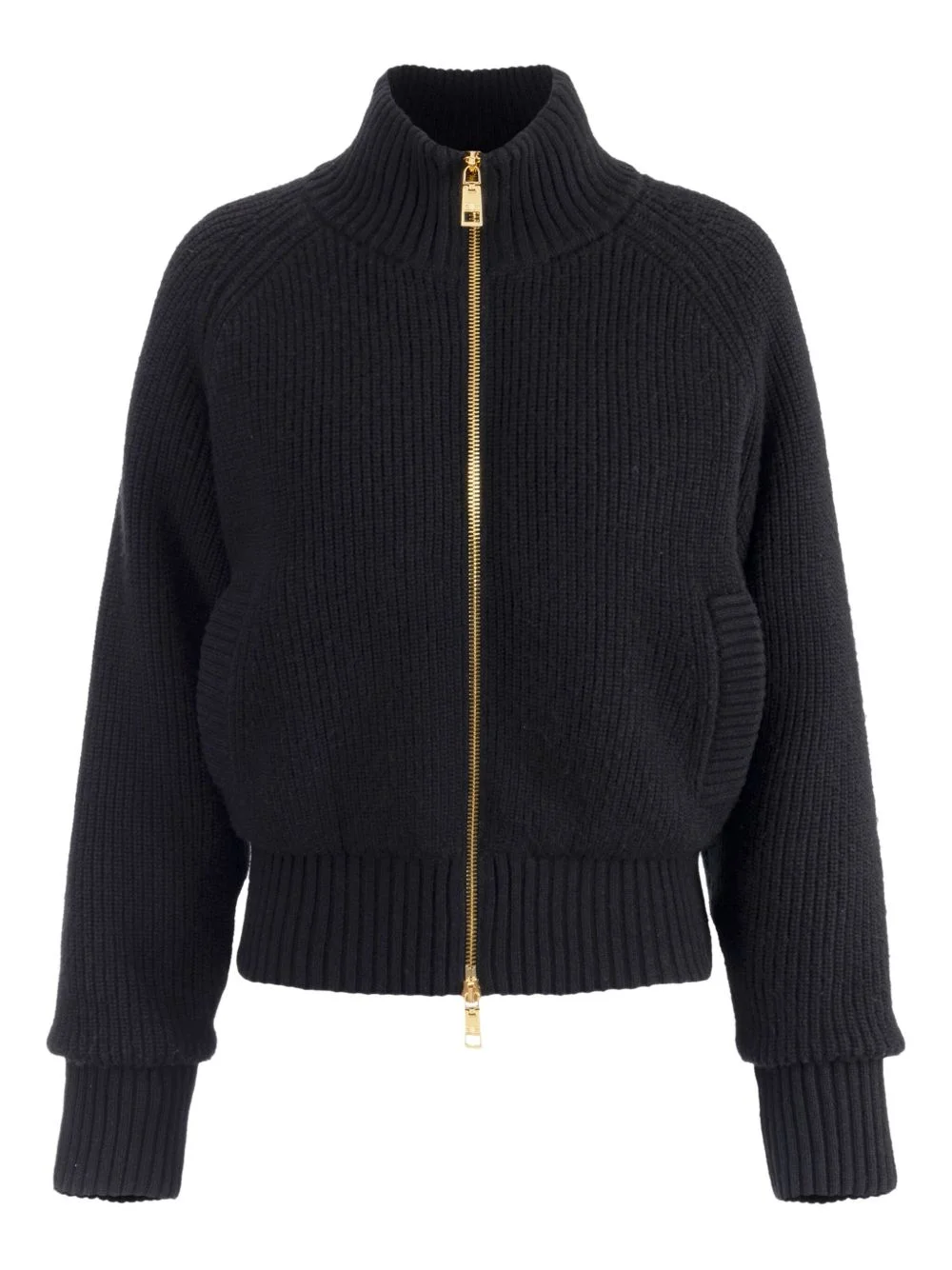 ribbed-knit zip-front bomber jacket - 1