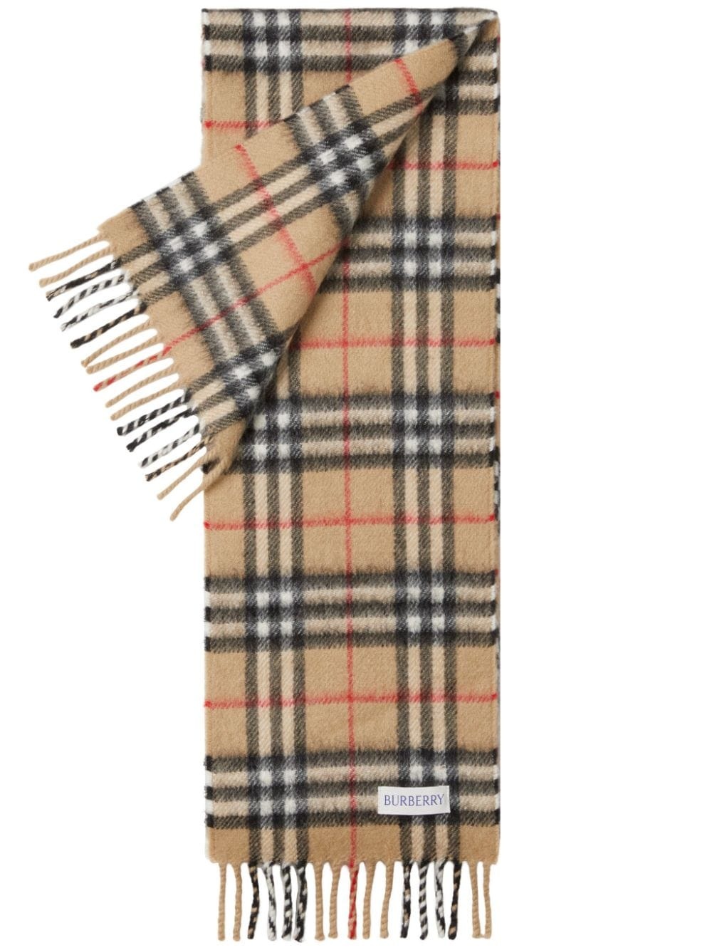 checkered fringed cashmere scarf - 1
