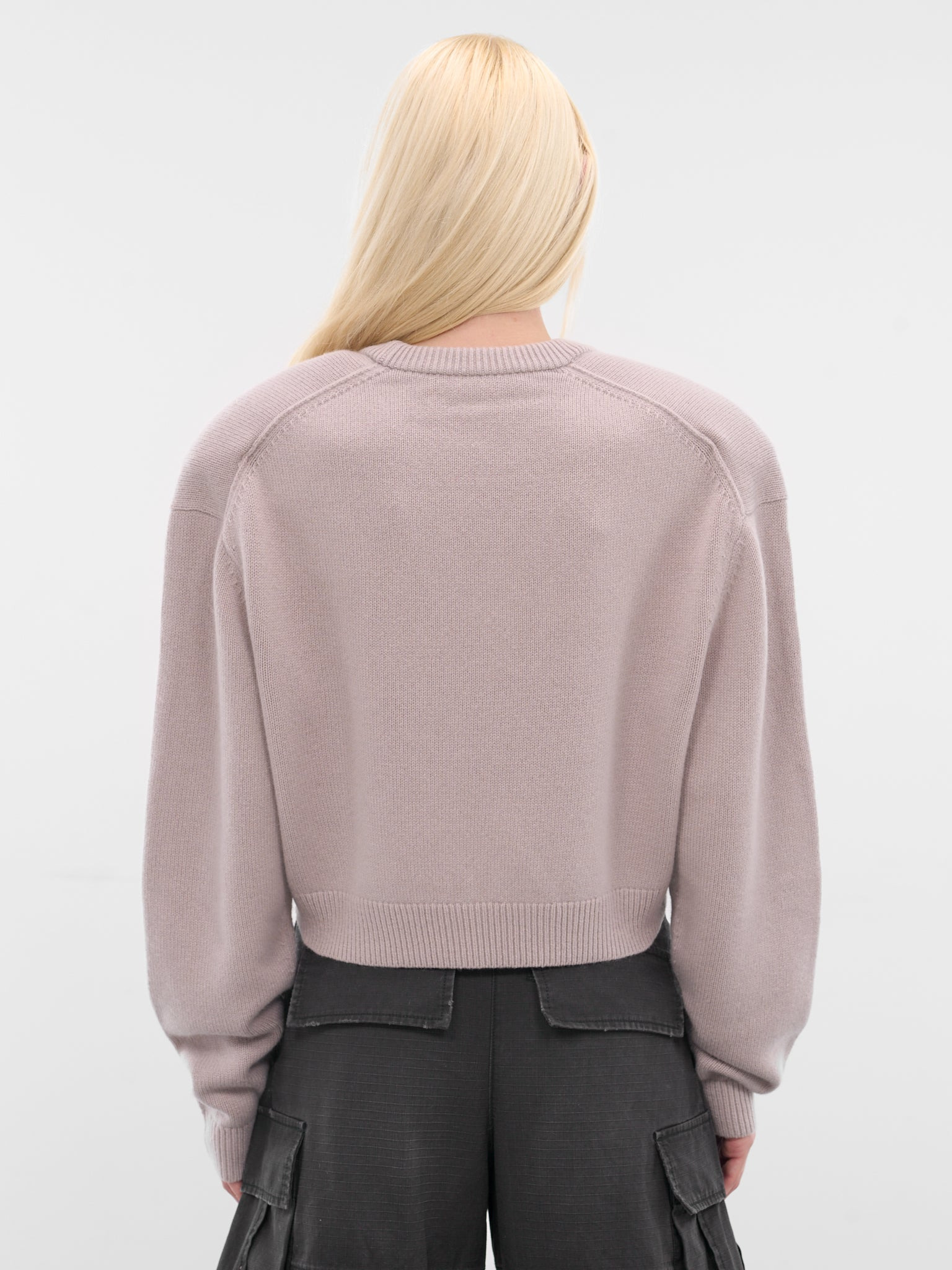 Beige Cropped Boxy Knit Sweater - 3