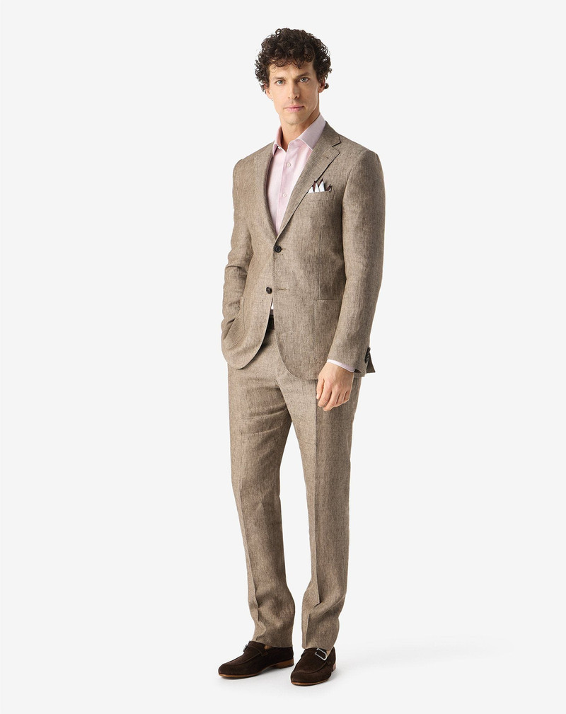 CORNELIANI Dark beige suit made from linen chambray outlook