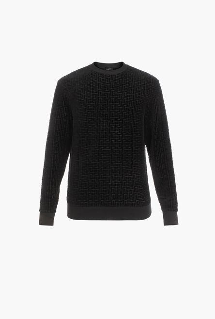 Black sweatshirt with embossed velvet Balmain monogram - 1