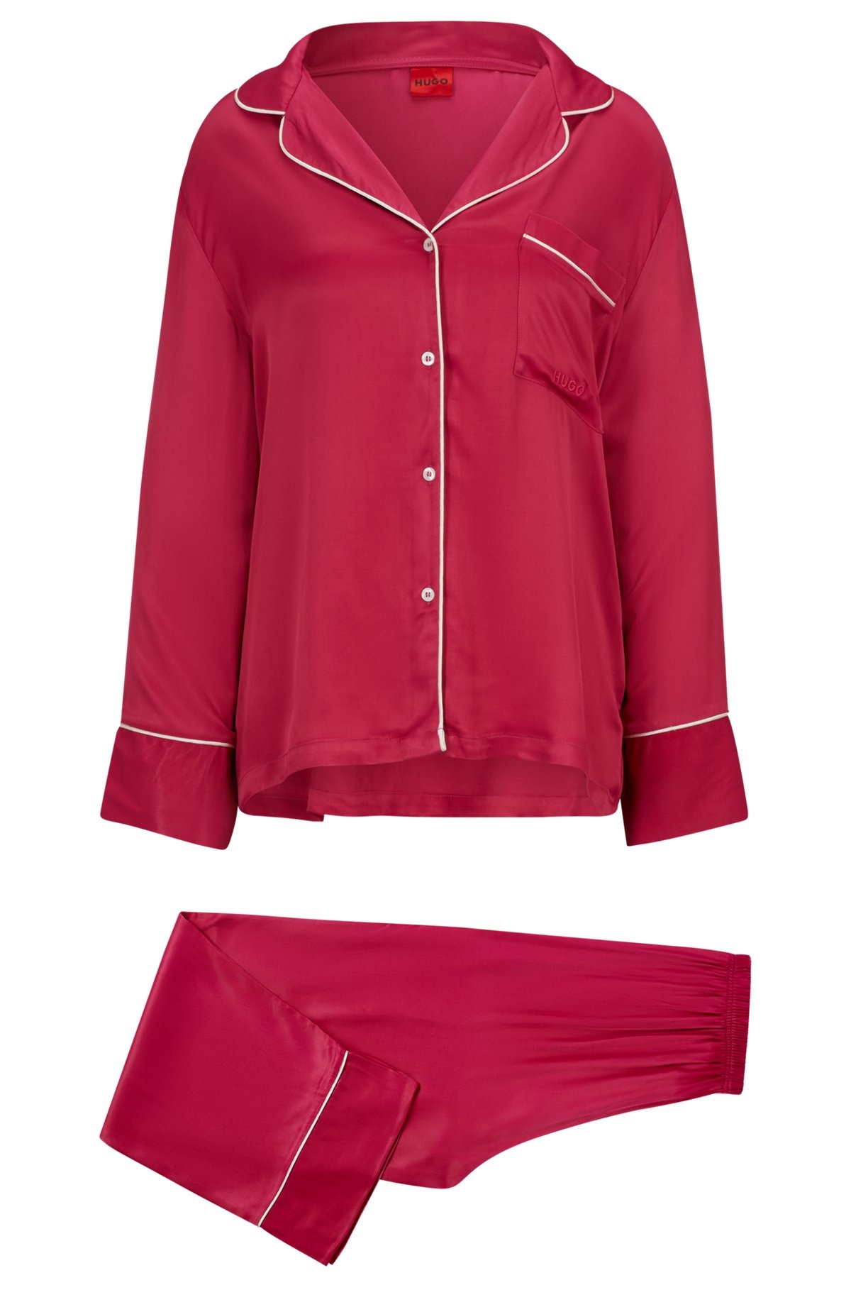 RELAXED-FIT SATIN PAJAMAS WITH CONTRAST PIPING - 5