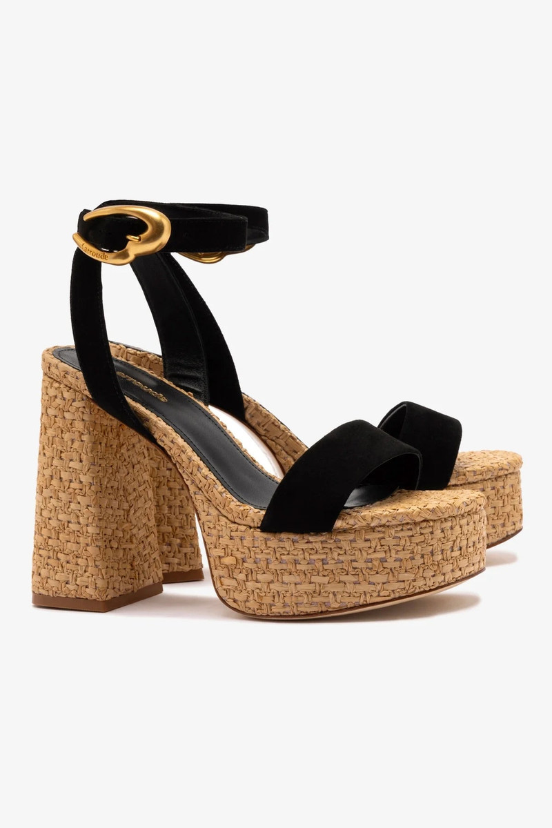 Dolly Verona Sandal In Black Suede and Natural Raffia 3