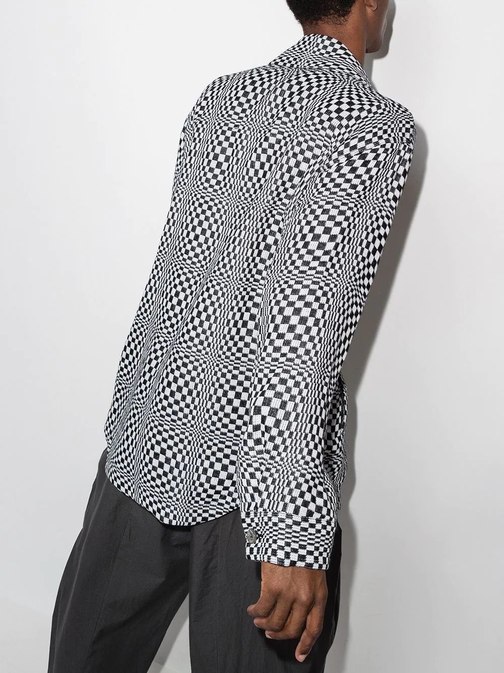 checkerboard brooch shirt jacket - 3