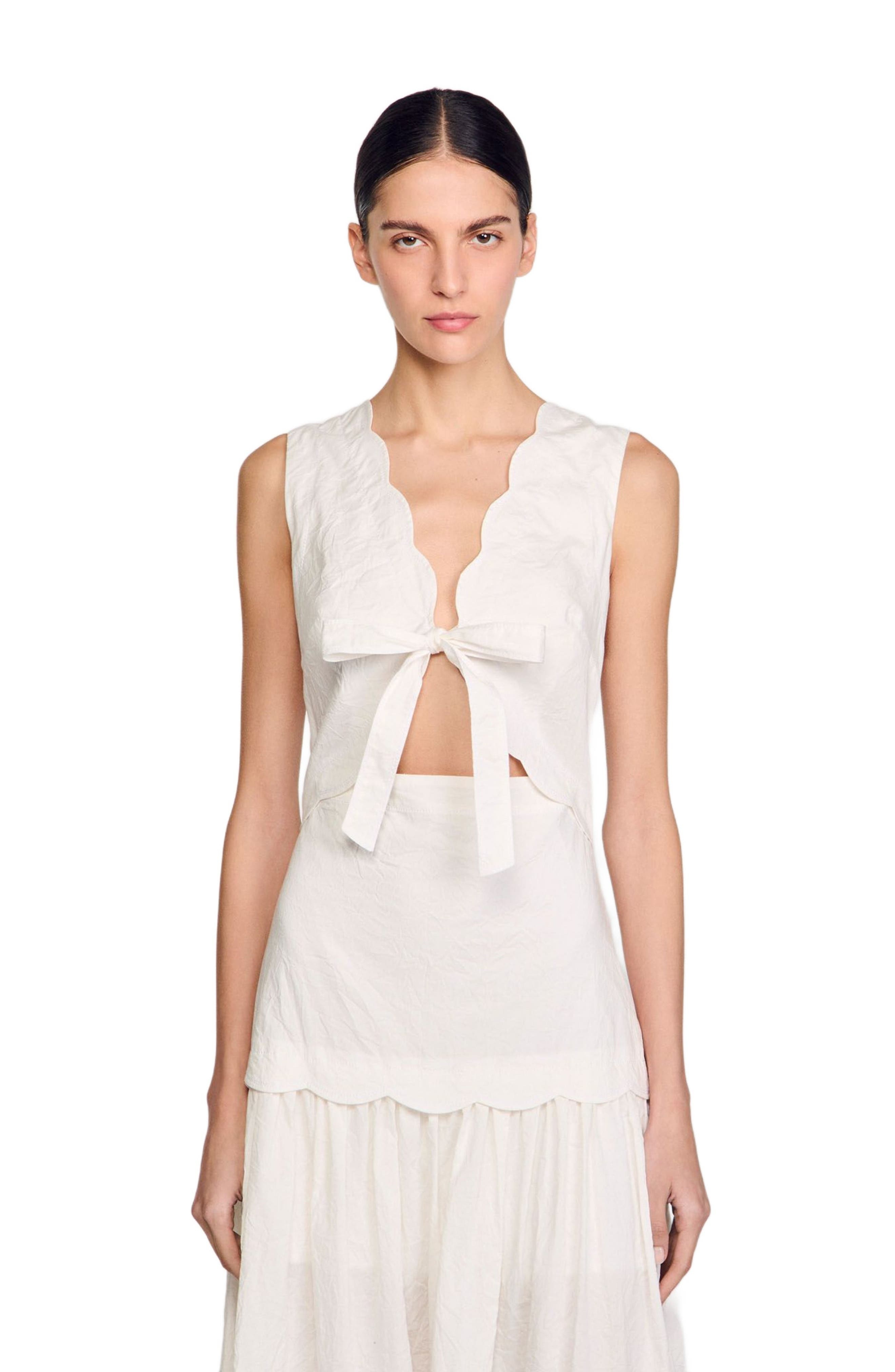 SANDRO Crinkled maxi dress with bow in Ecru at Nordstrom - 3