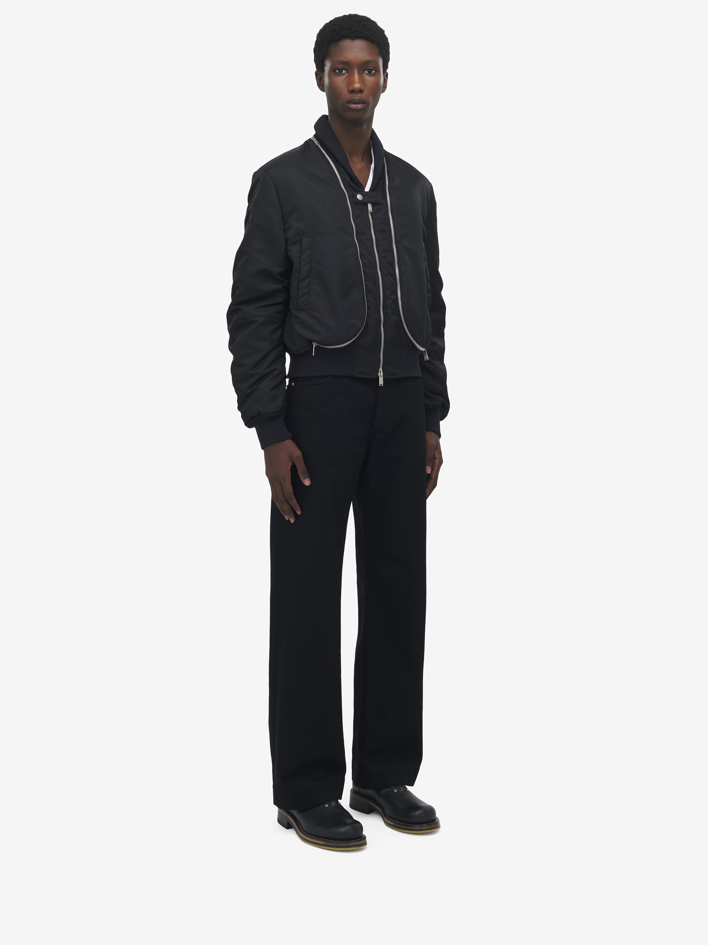 Zip Detail Cropped Bomber Jacket - 4