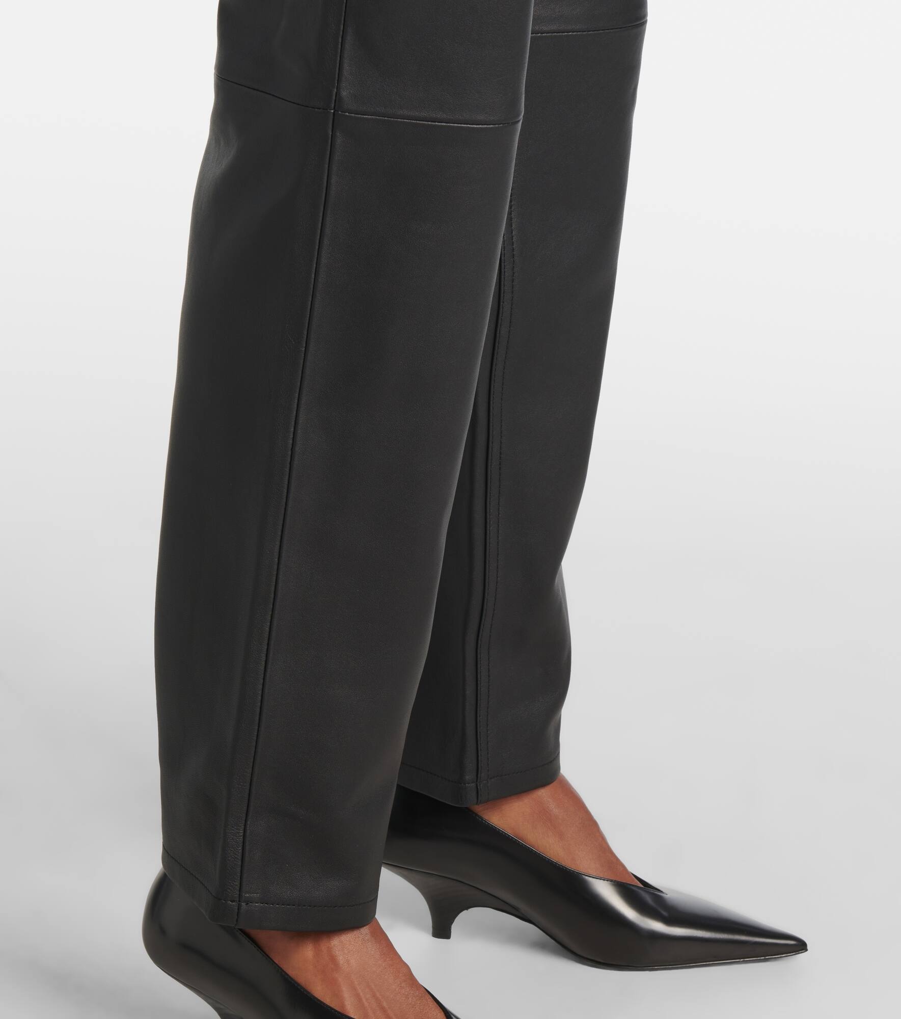 Mid-rise leather straight pants - 5