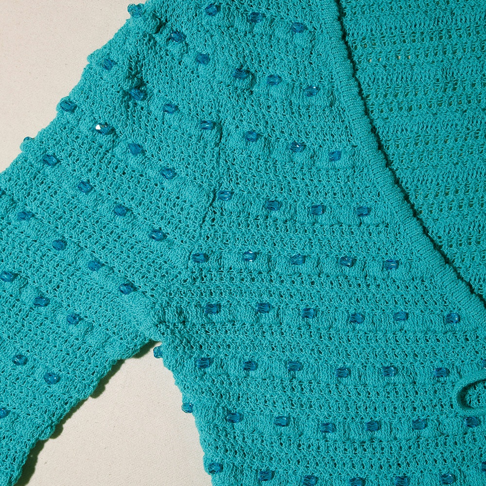 Green Beaded Knit Cardigan - 4