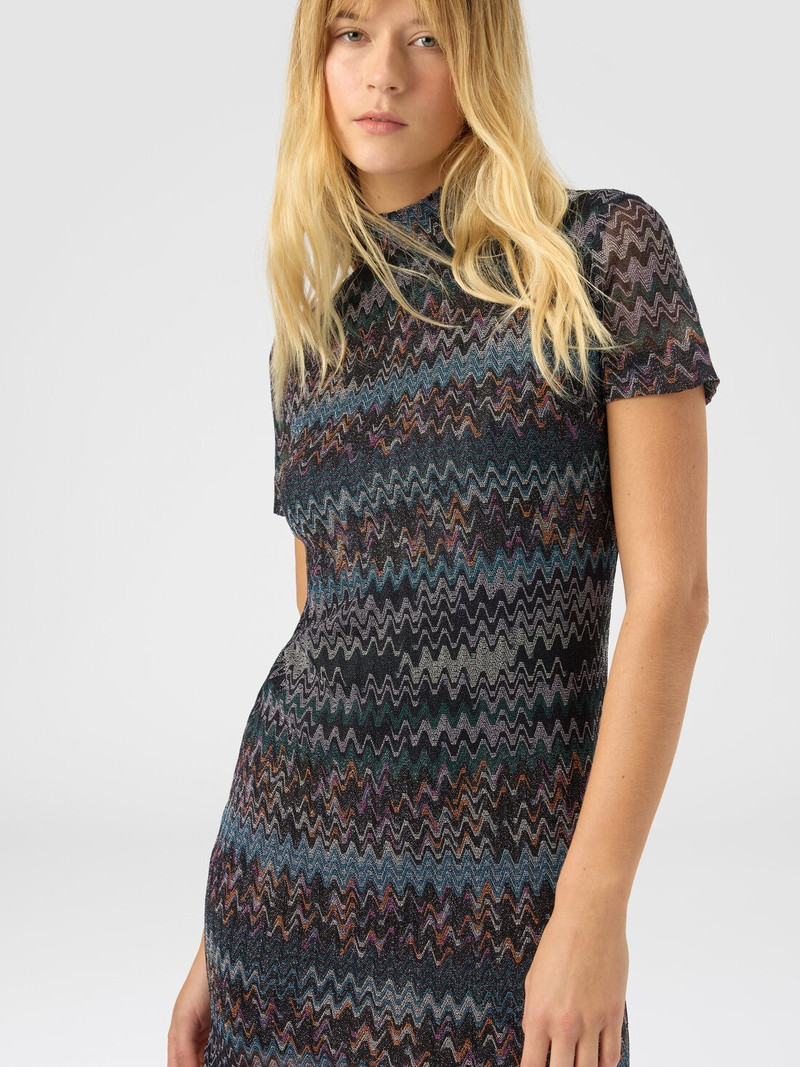 High-neck mini dress in lamé viscose 4