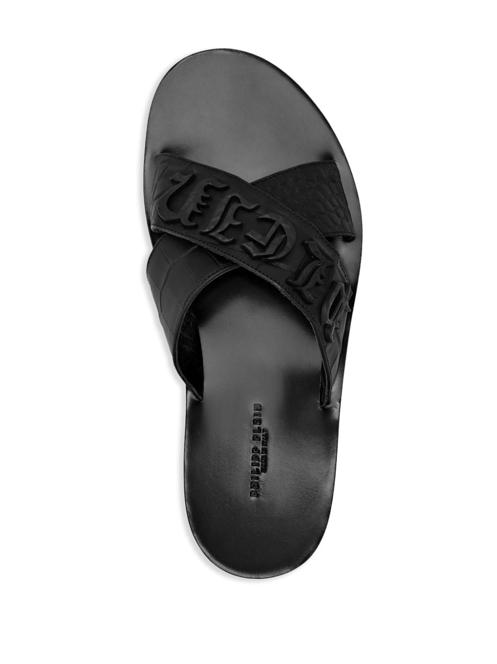crocodile-embossed leather sandals - 4
