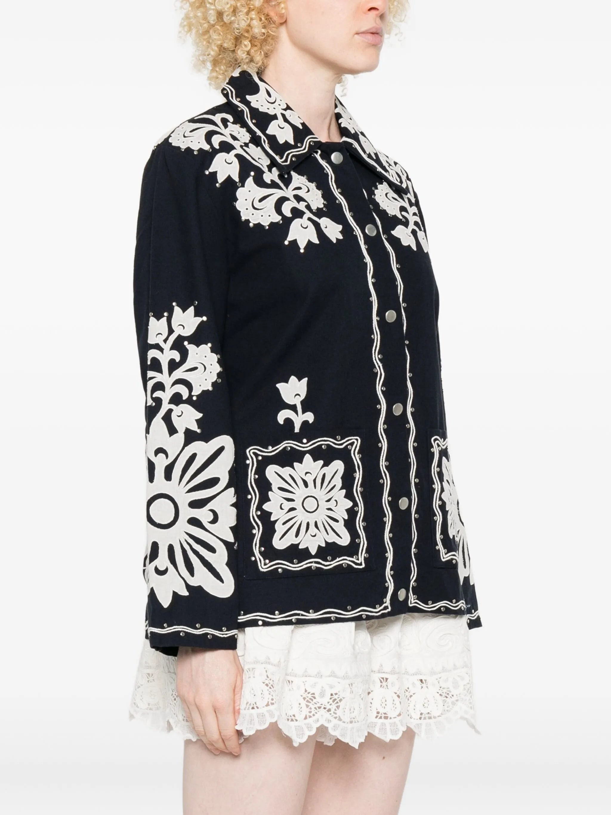 Sea Floral-embroidered Buttoned Jacket - 5