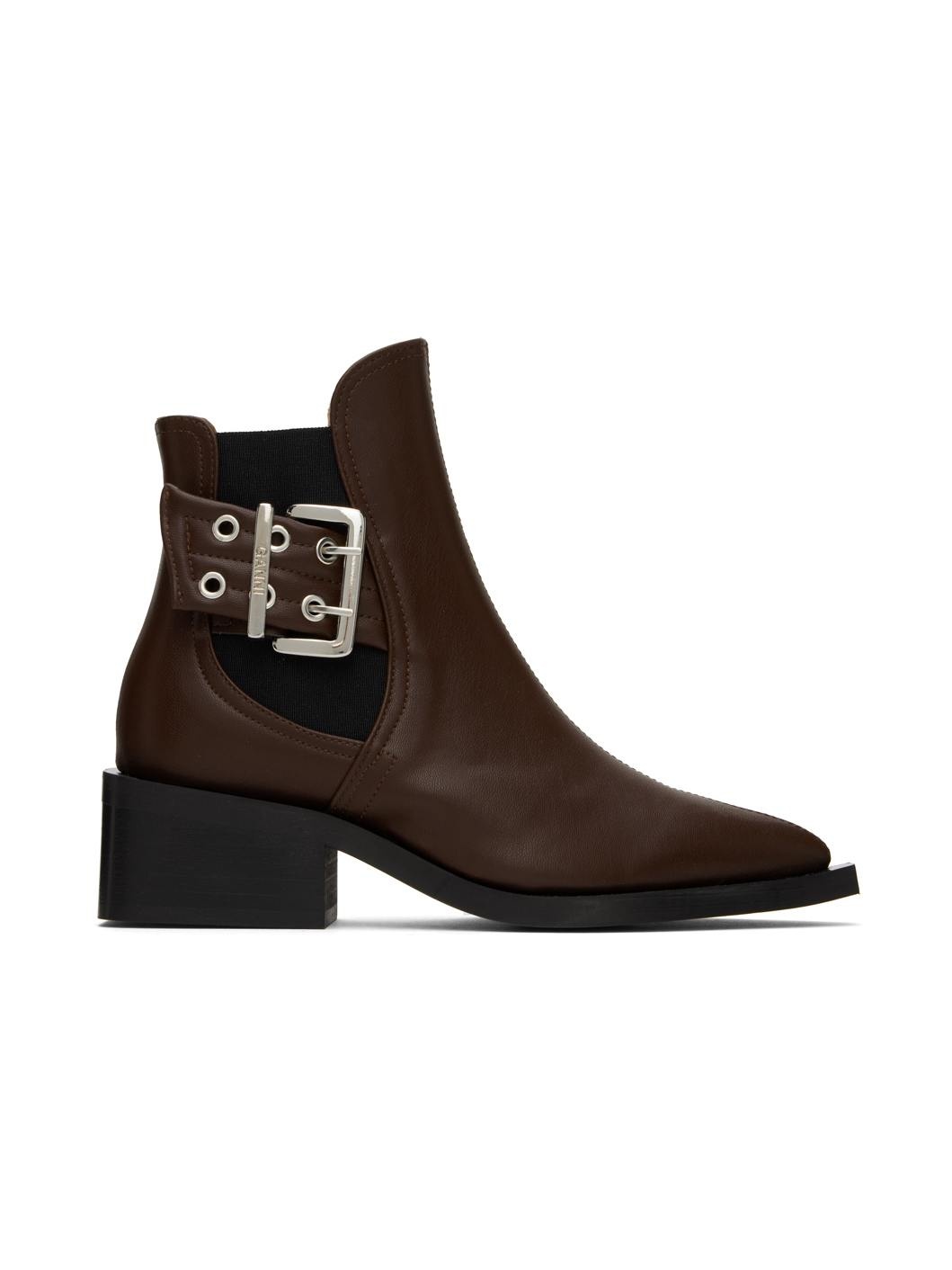 Brown Feminine Buckle Chelsea Boots - 1