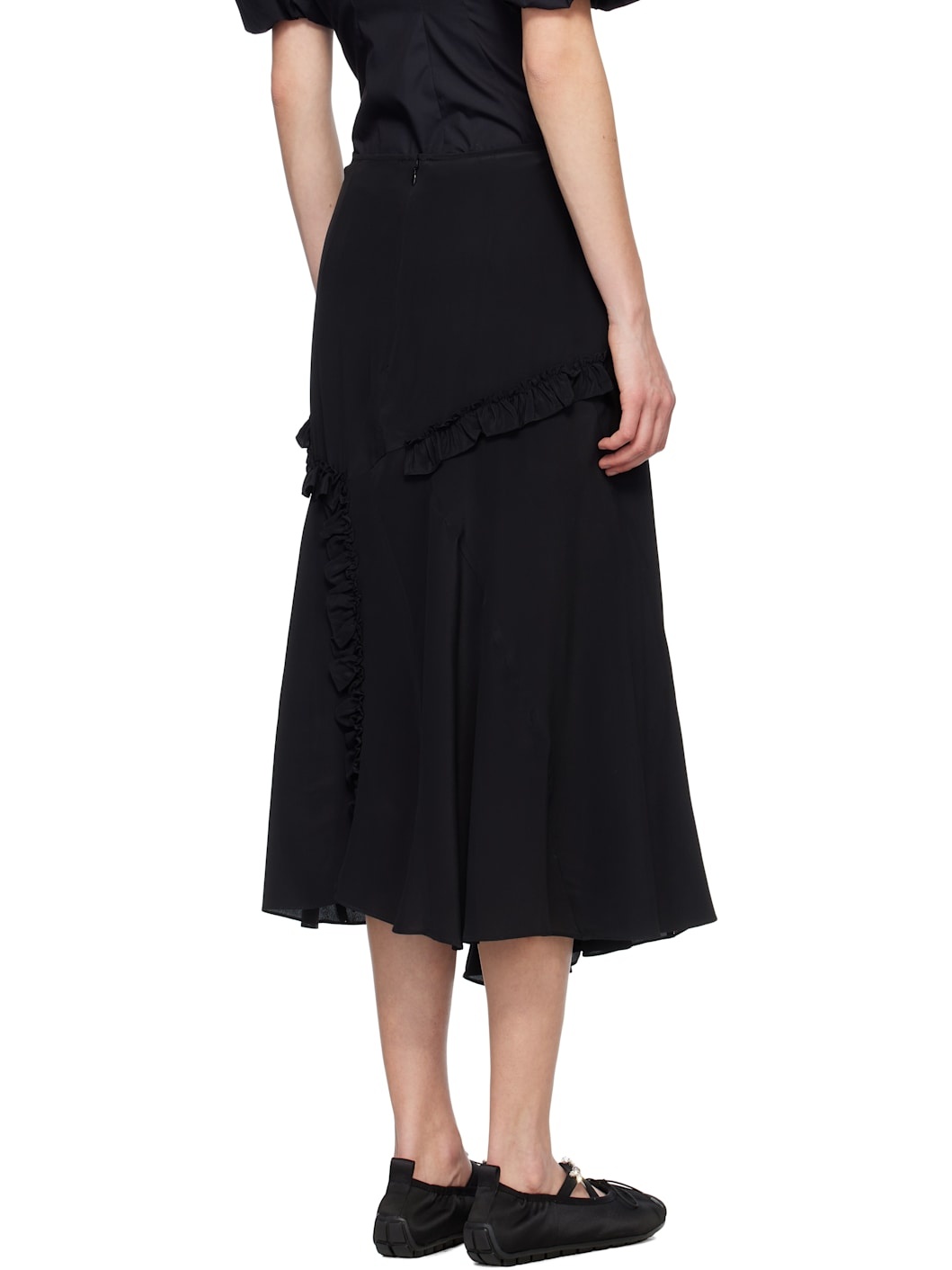 Black Ruffle Frill Multi-Seam Midi Skirt - 3