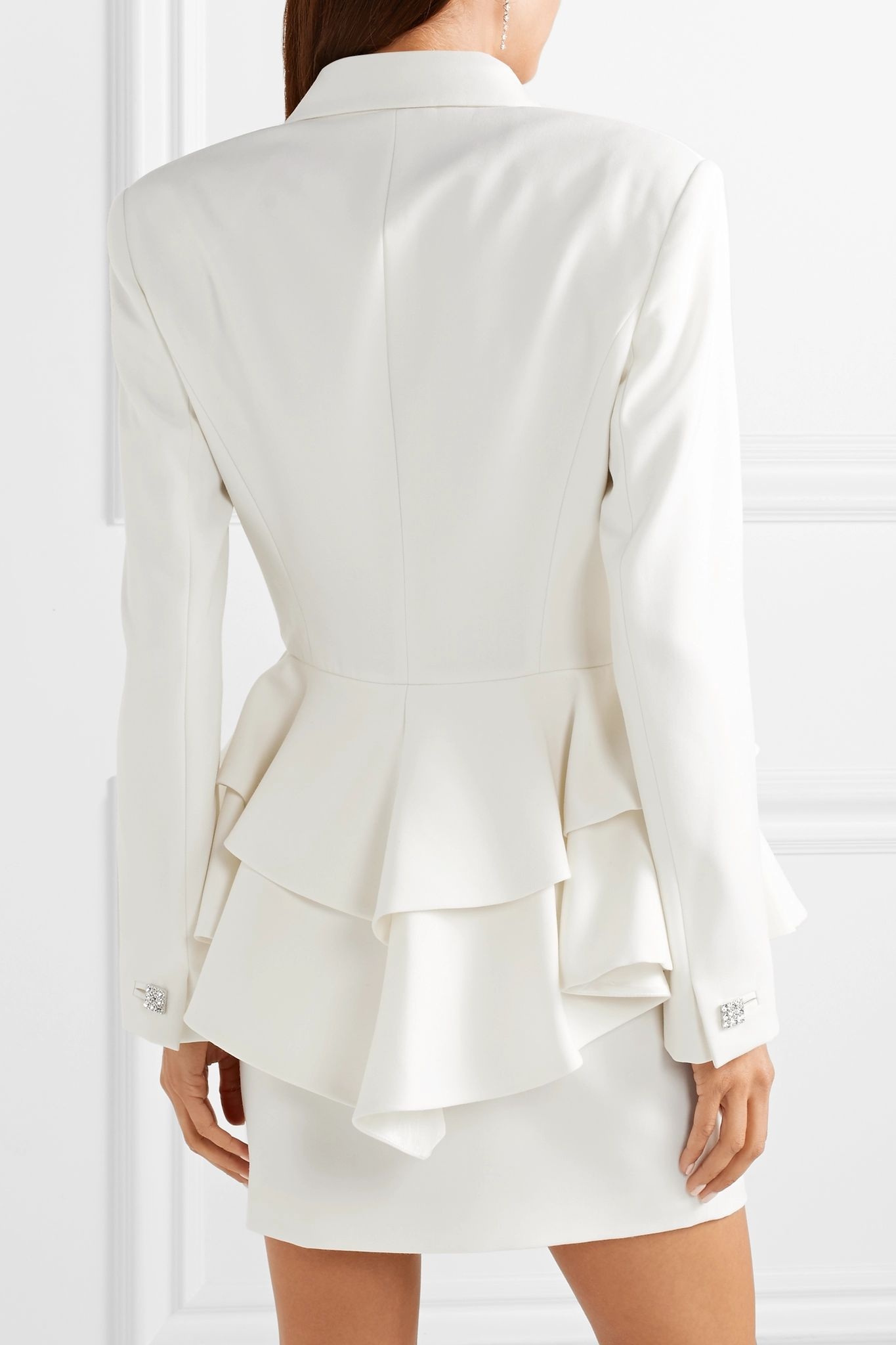 Crystal-embellished satin-trimmed wool-crepe peplum blazer - 4