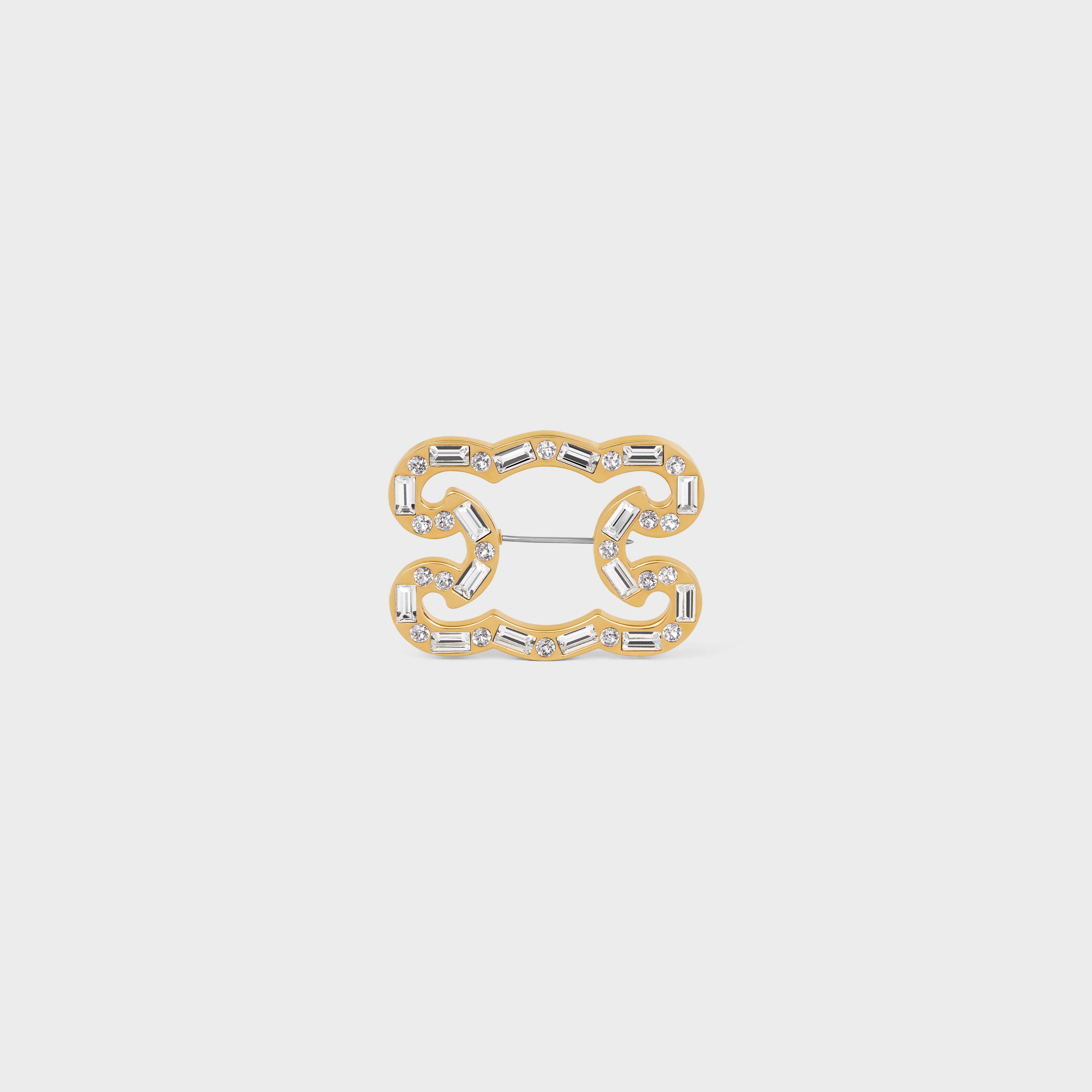 Triomphe Frame Sparkle Brooch in Strass, Brass with Gold Finish and Steel - 1
