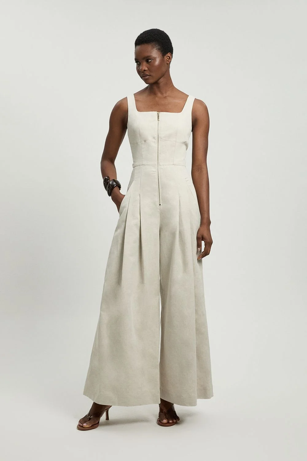 Premium Linen Zip Detail Jumpsuit - 1