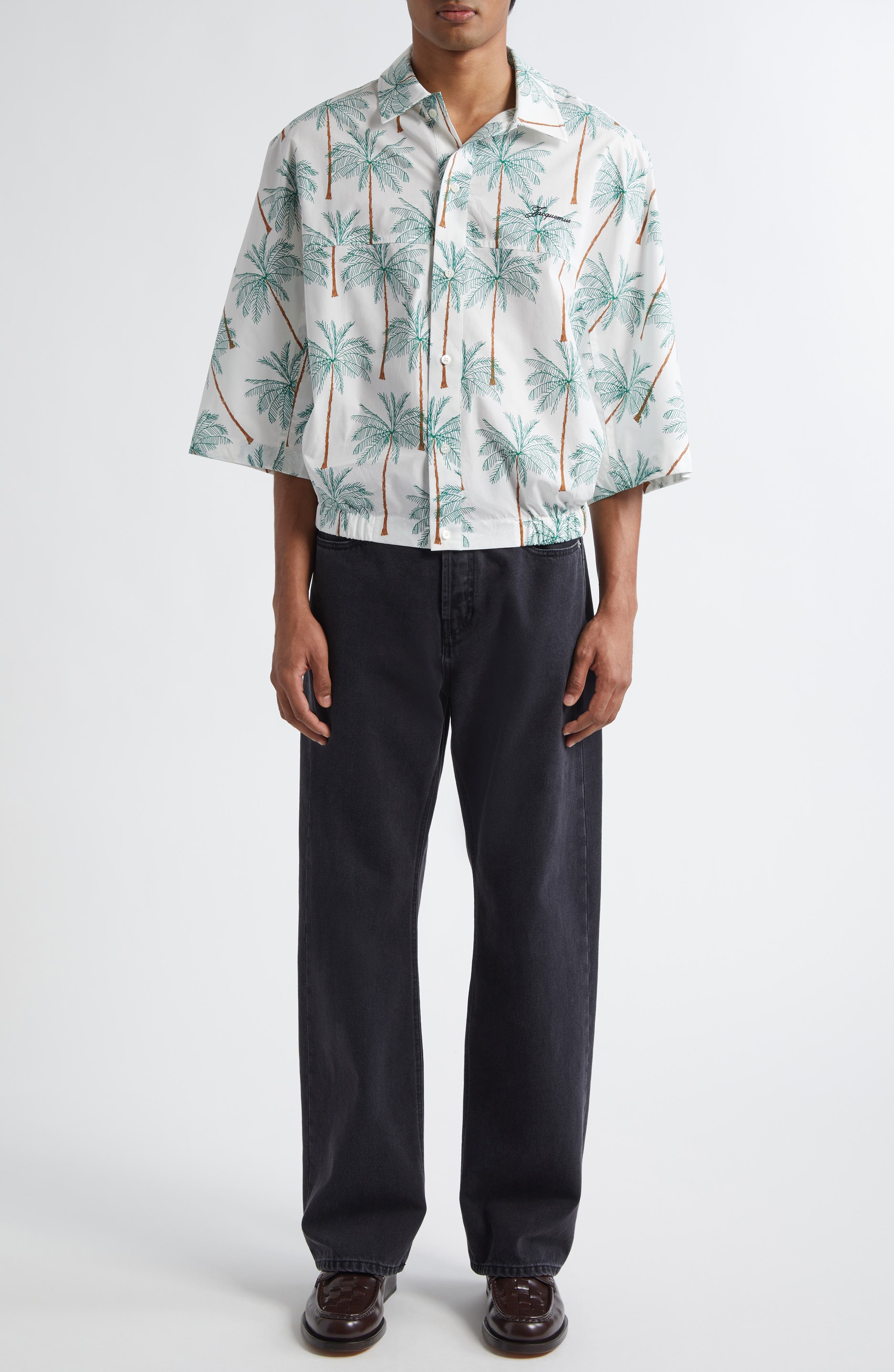 Jacquemus La Chemise Canevas Button-Up Shirt in Print Palmtrees Drawing W at Nordstrom - 2