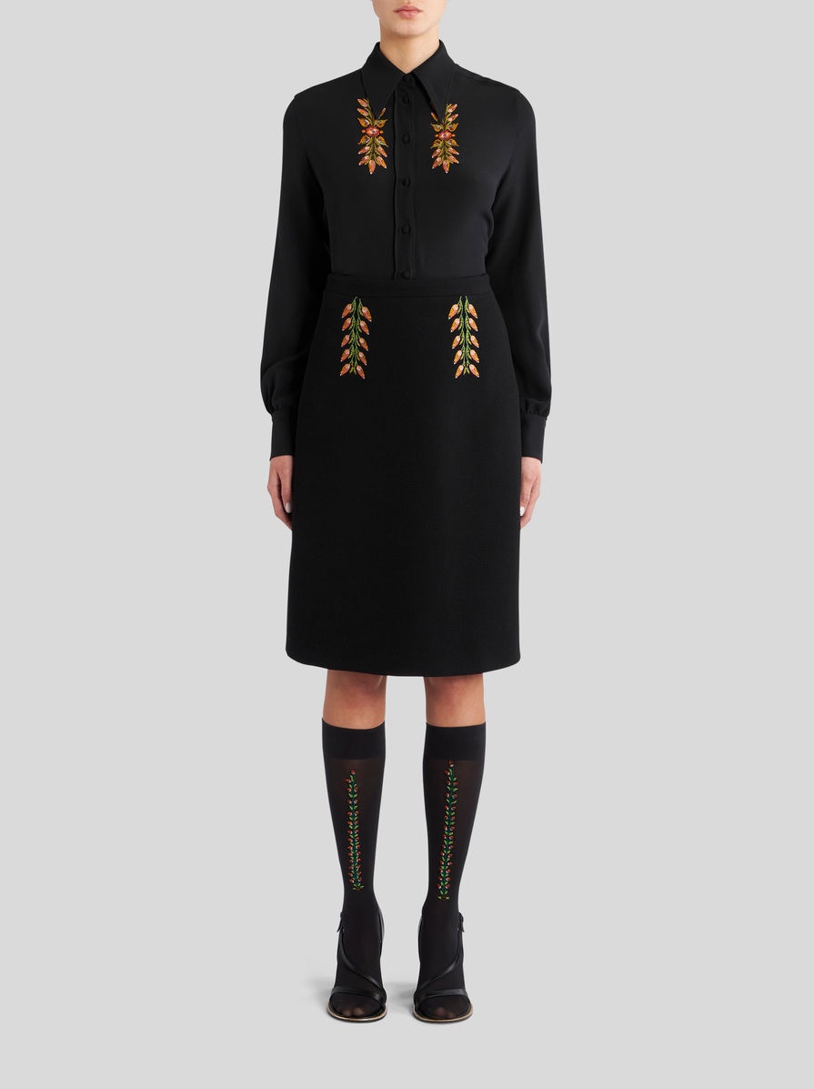 SHEATH SKIRT WITH FOLIAGE EMBROIDERY - 3