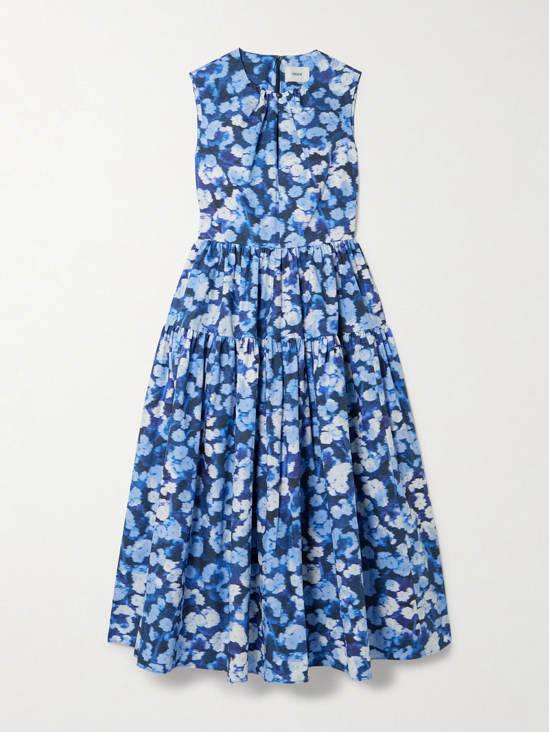 Tiered Gathered Floral-print Cotton-poplin Midi Dress - 1