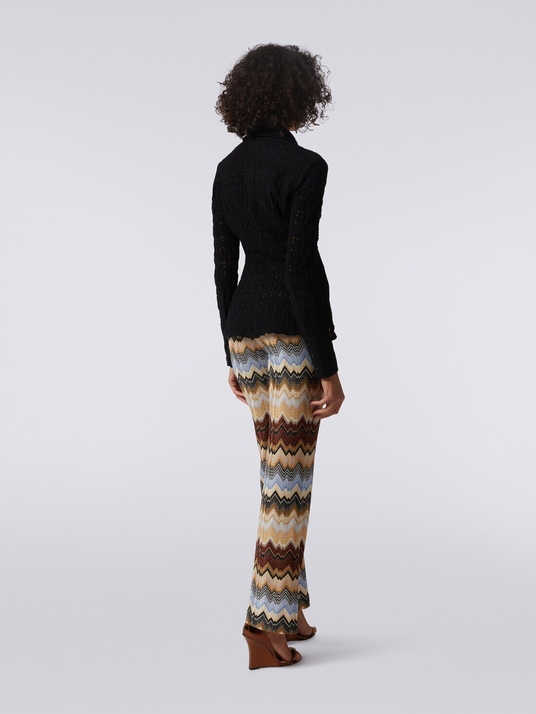 Viscose chevron pleated flared trousers with lurex - 4