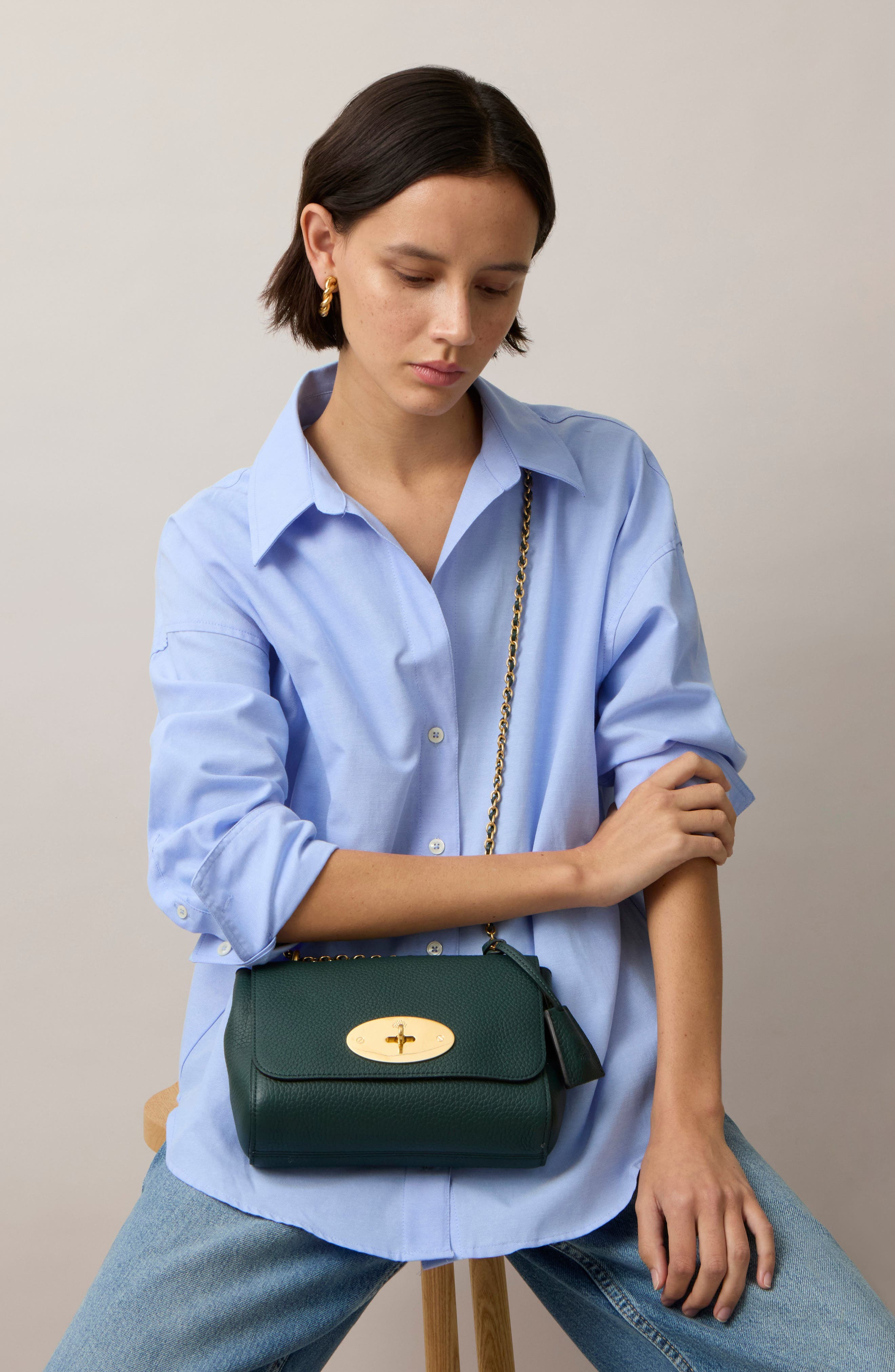 Lily Heavy Grain Leather Convertible Shoulder Bag in  Green - 2