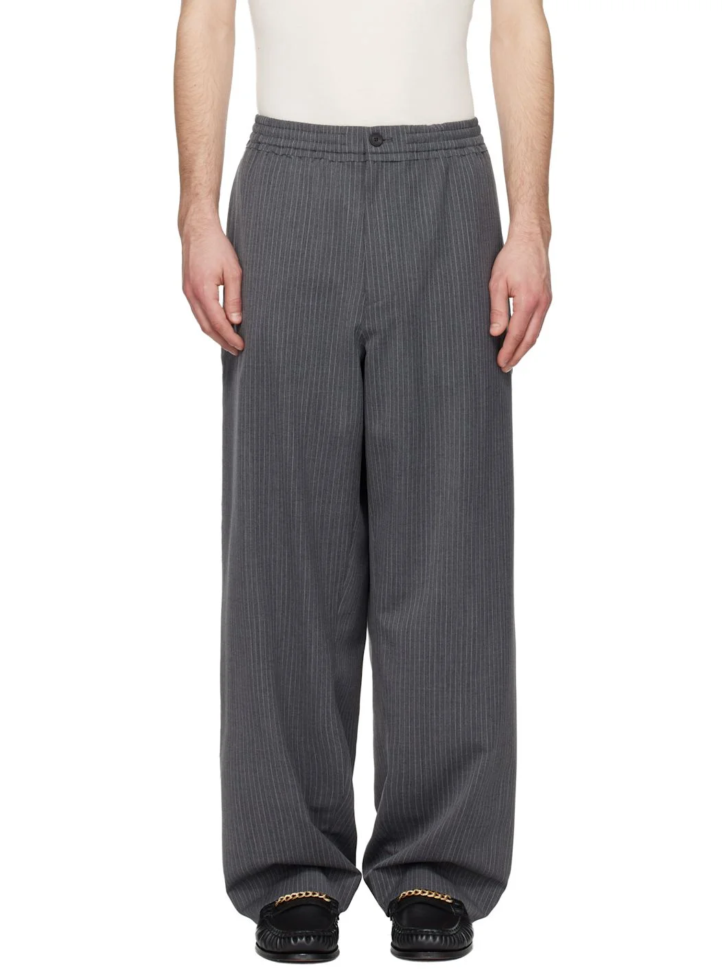 Gray Striped Wool Trousers - 1