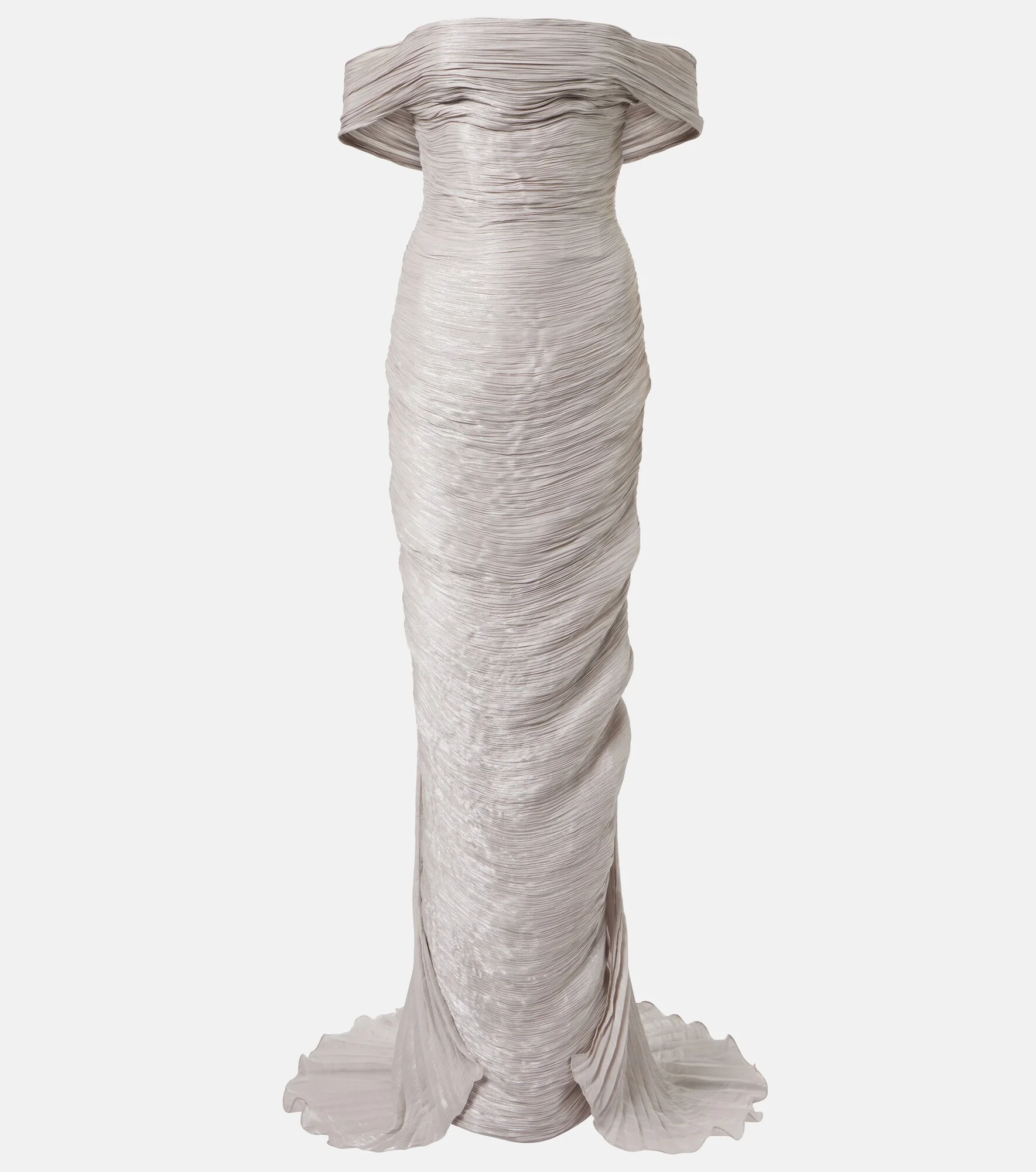 Off-shoulder pleated bustier gown - 1