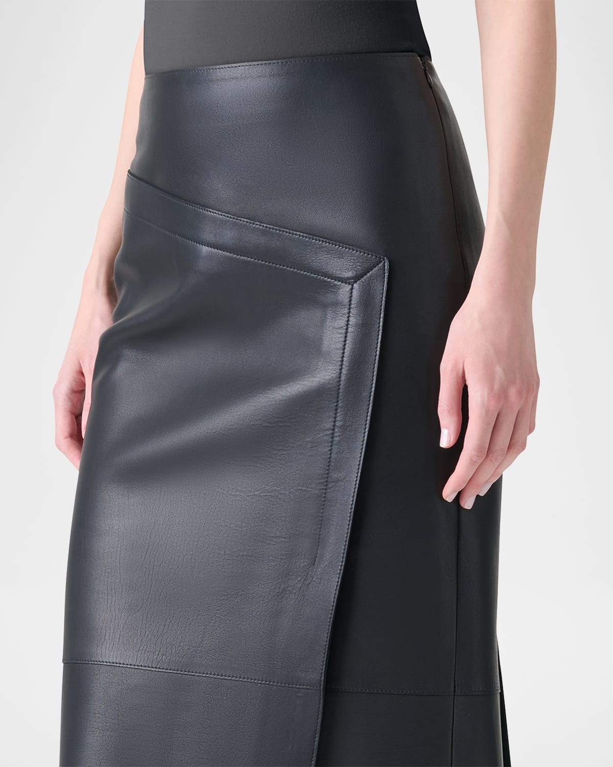 Asymmetric Trapezoid Nappa Leather Midi Skirt - 6