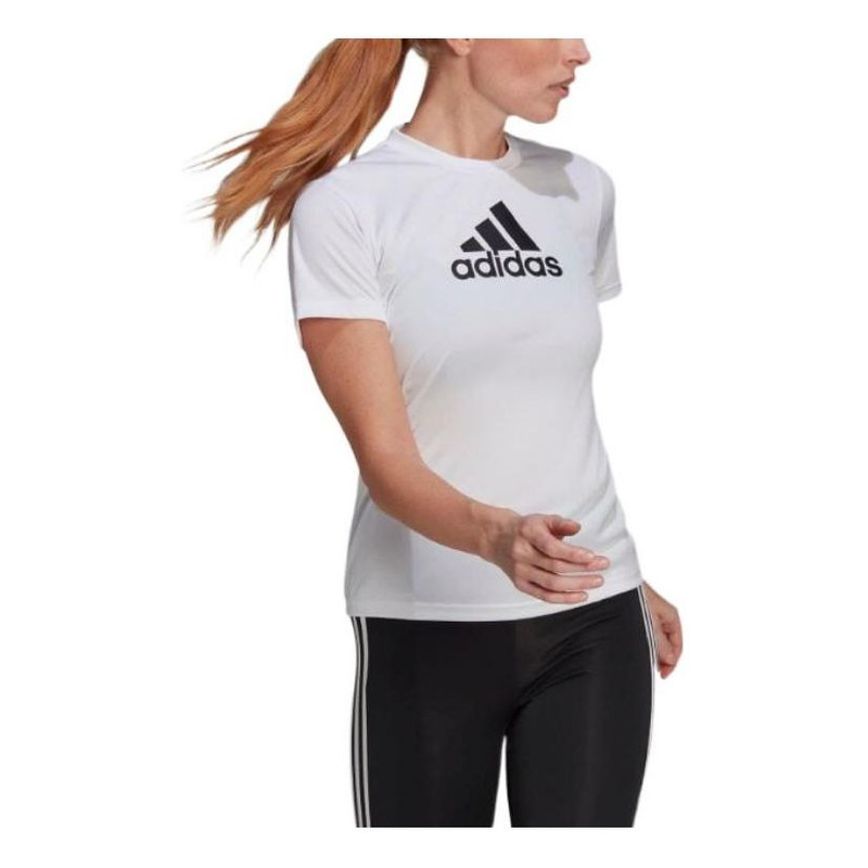 adidas (WMNS) adidas Primeblue Designed 2 Move Logo Sport T-Shirt Asia Sizing 'White Black' GL3821 outlook