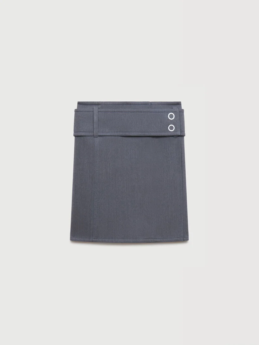 GRAY WOOL WRAP SKIRT WITH WIDE BELT - 1