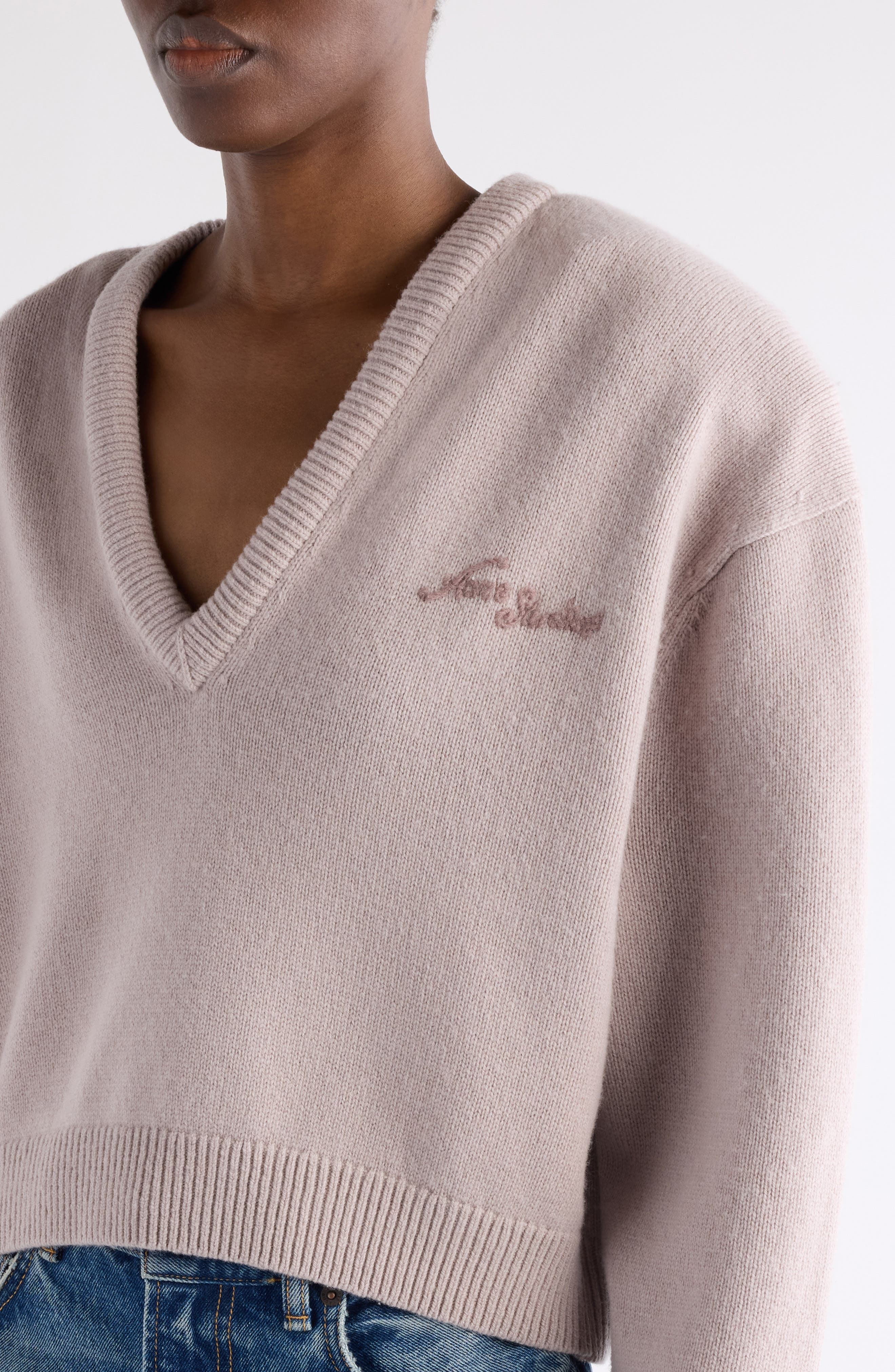 Acne Studios Kolid Richard Yak Hair & Wool V-Neck Crop Sweater in Pale Grey at Nordstrom - 5