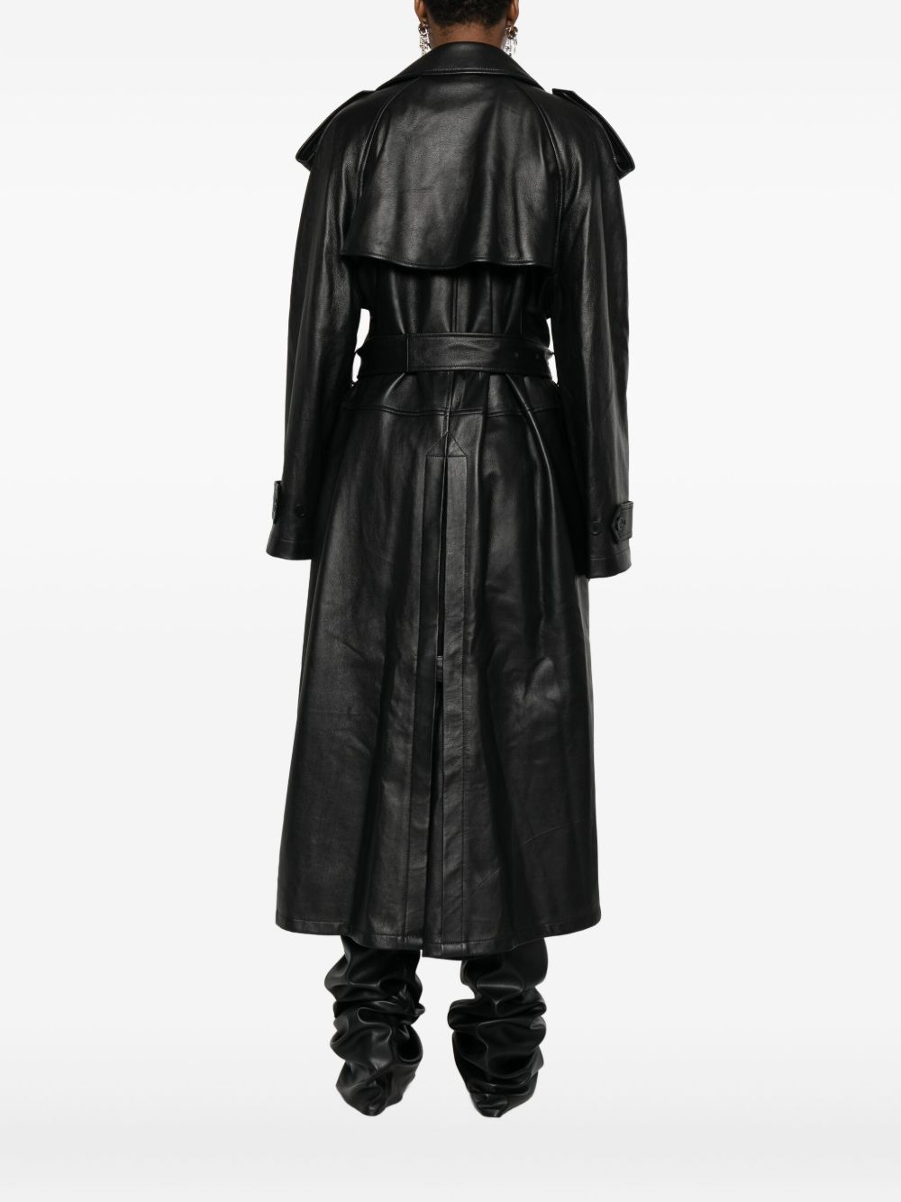 belted leather trench coat - 4