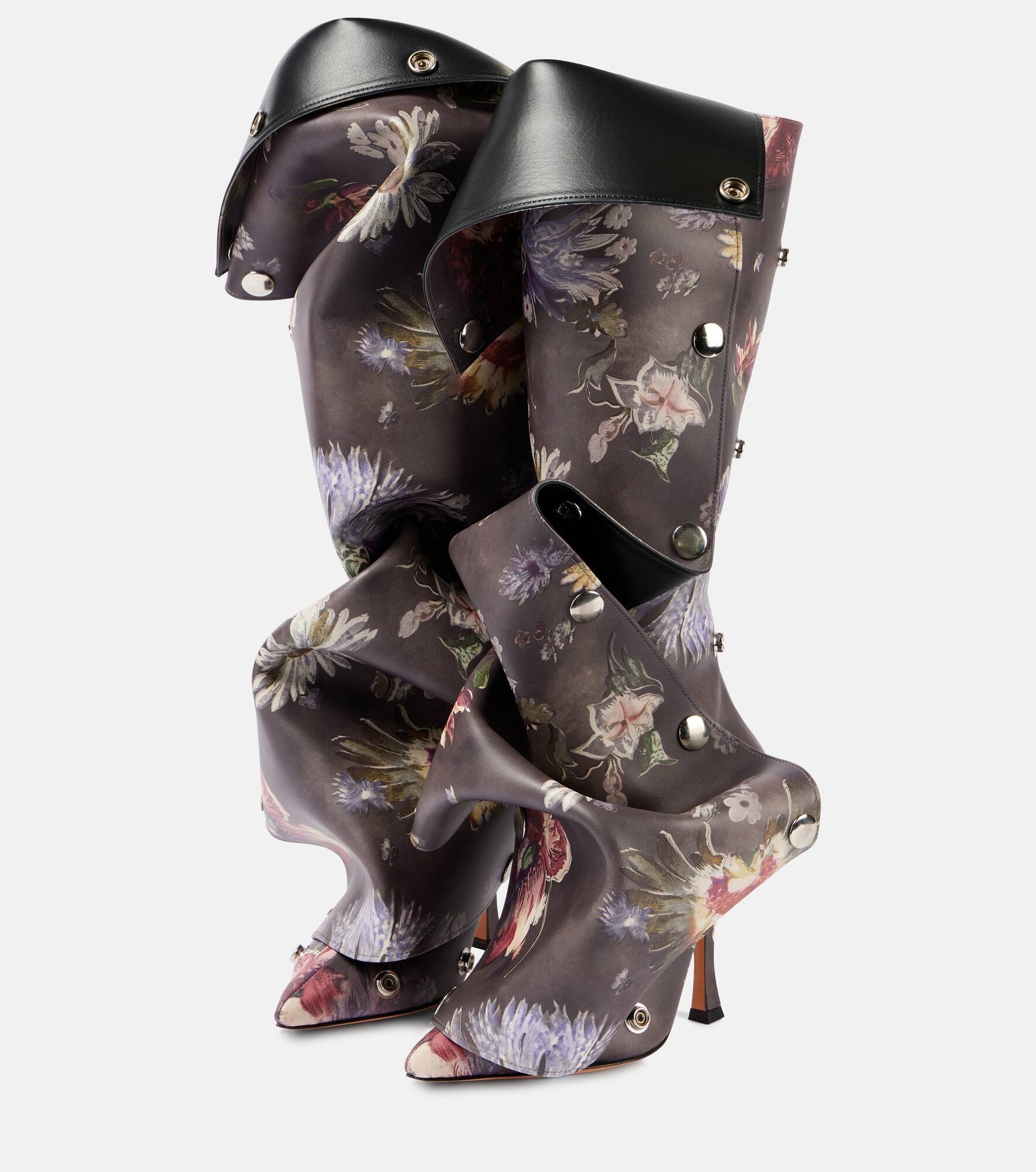 Snap 100 floral leather knee-high boots - 4