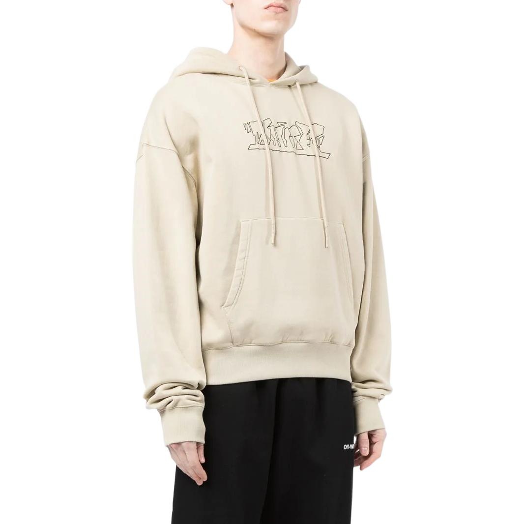 Men's Off-White SS22 Logo Embroidered Cotton Hooded Long Sleeves Version Khaki OMBB037S22FLE0061710 - 4