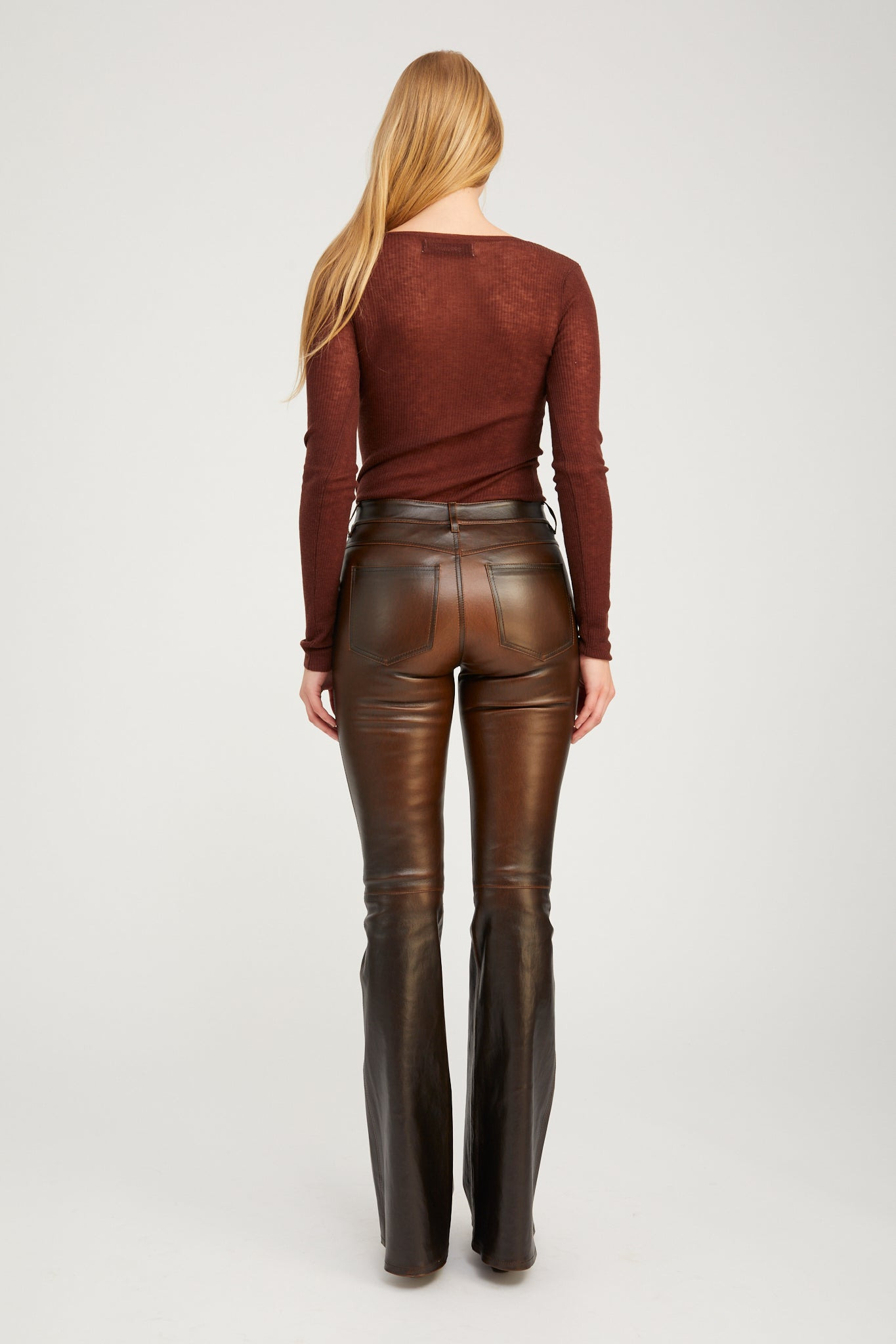 BURNT UMBER LEATHER 5 POCKET MICRO FLARE - 4