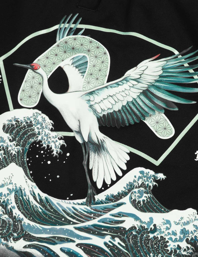 CRANE AND THE GREAT WAVE PRINT RELAX FIT SWEAT SHORTS 7