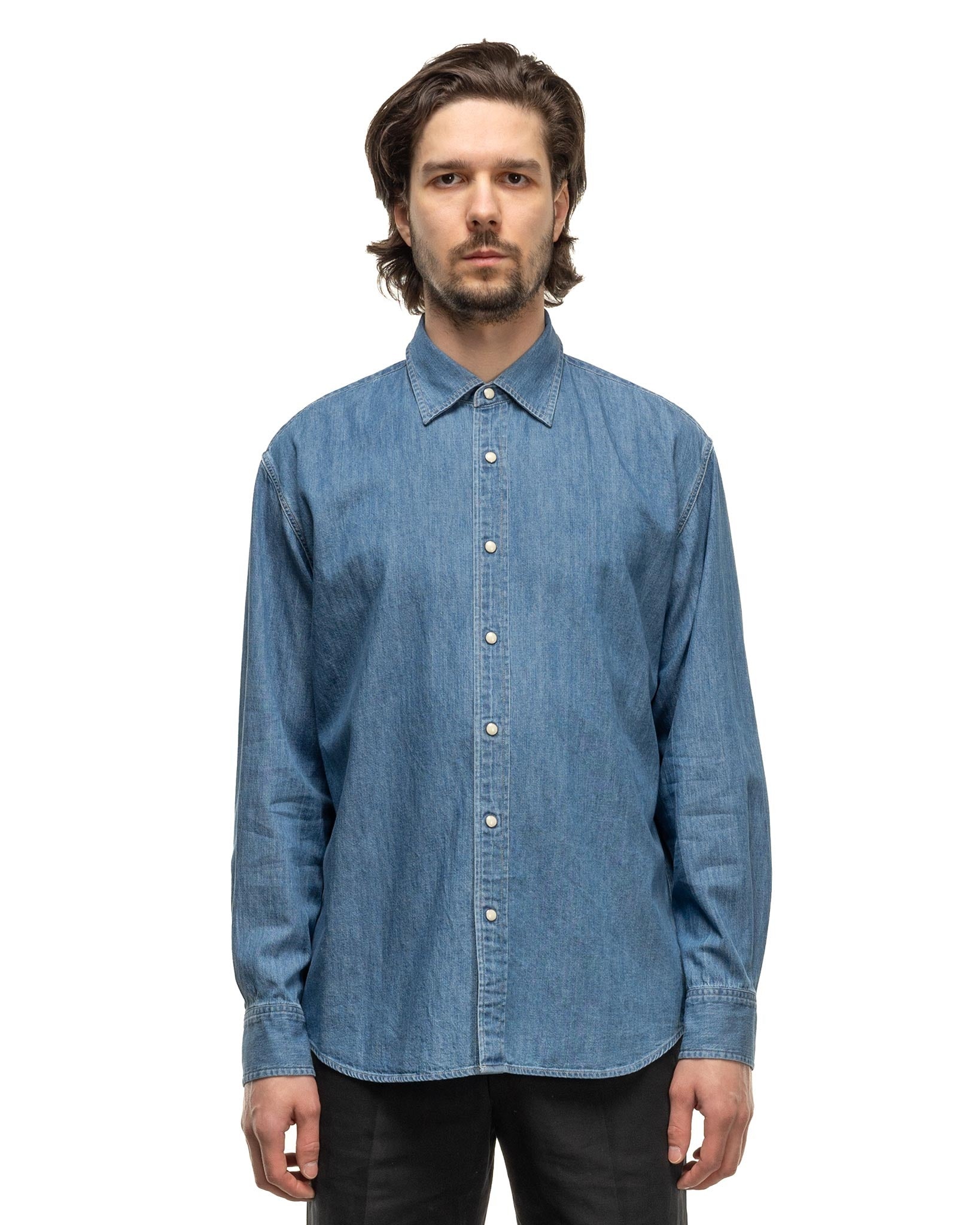AURALEE Selvedge Super Light Denim Shirt Washed Indigo | havenshop 