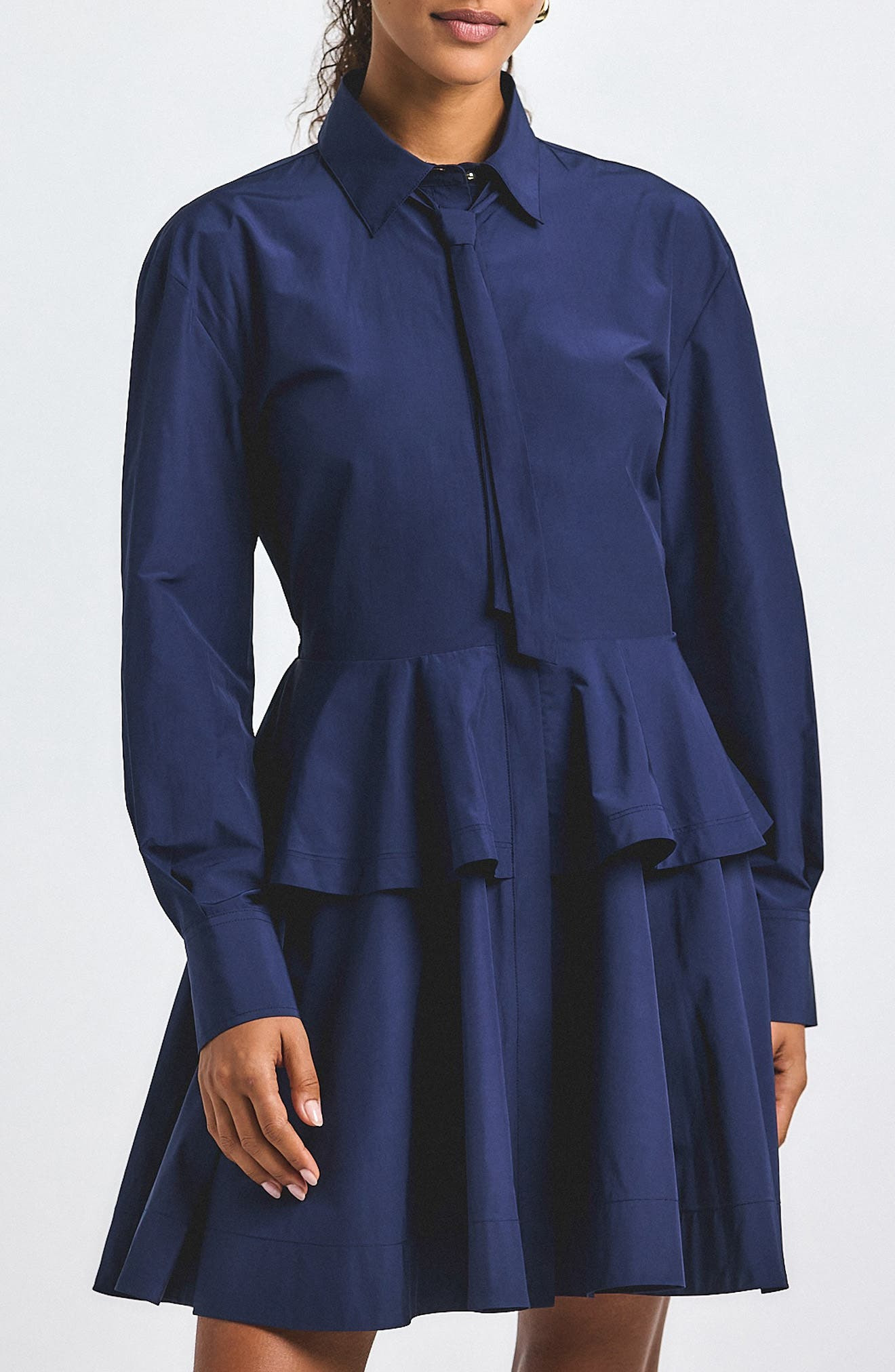 Derek Lam 10 Crosby Azure Woven Peplum Shirt in Navy at Nordstrom - 1