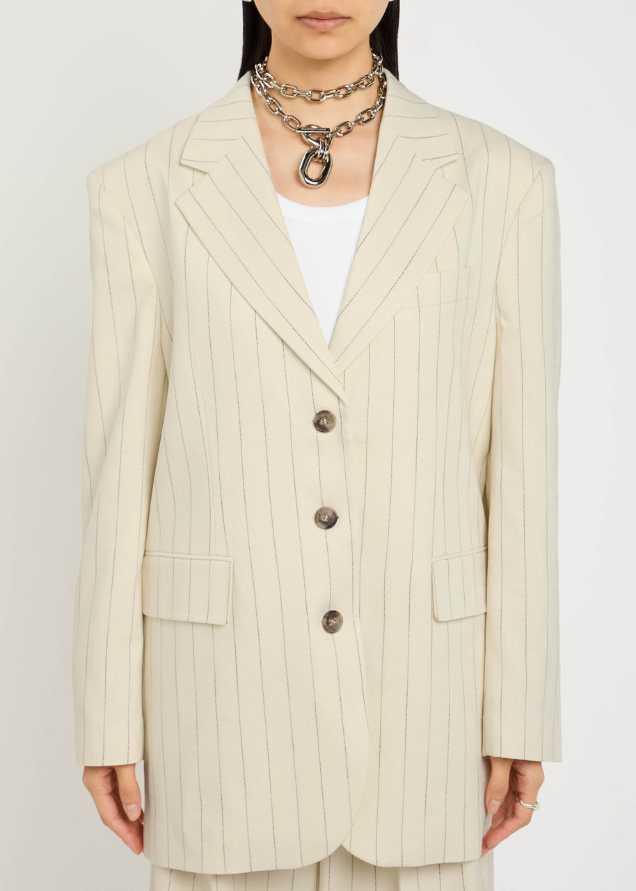 Anine Bing Sara Pinstriped Woven Blazer - 2