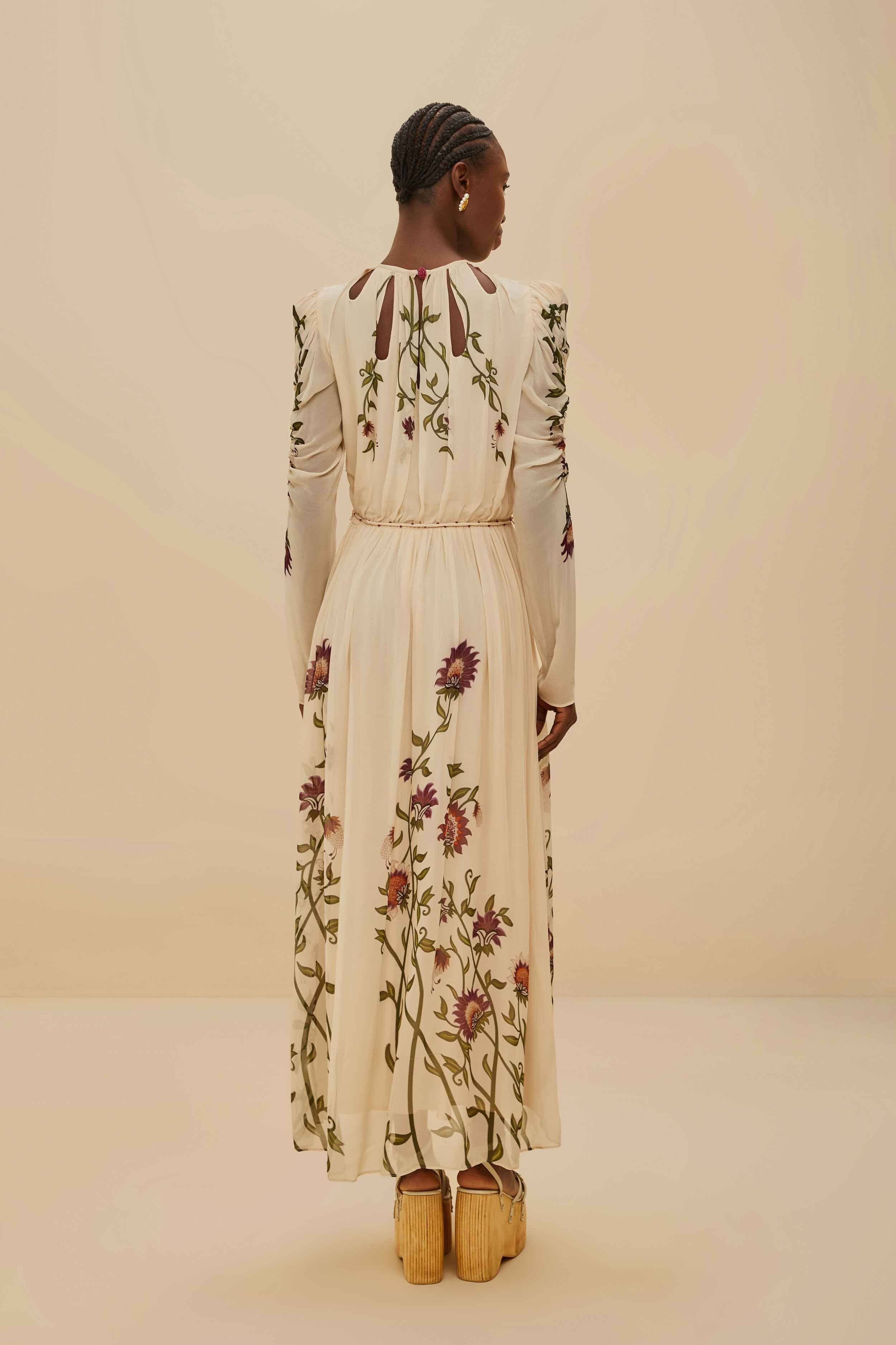 Multicolor Romantic Nature Long Sleeve Maxi Dress - 4