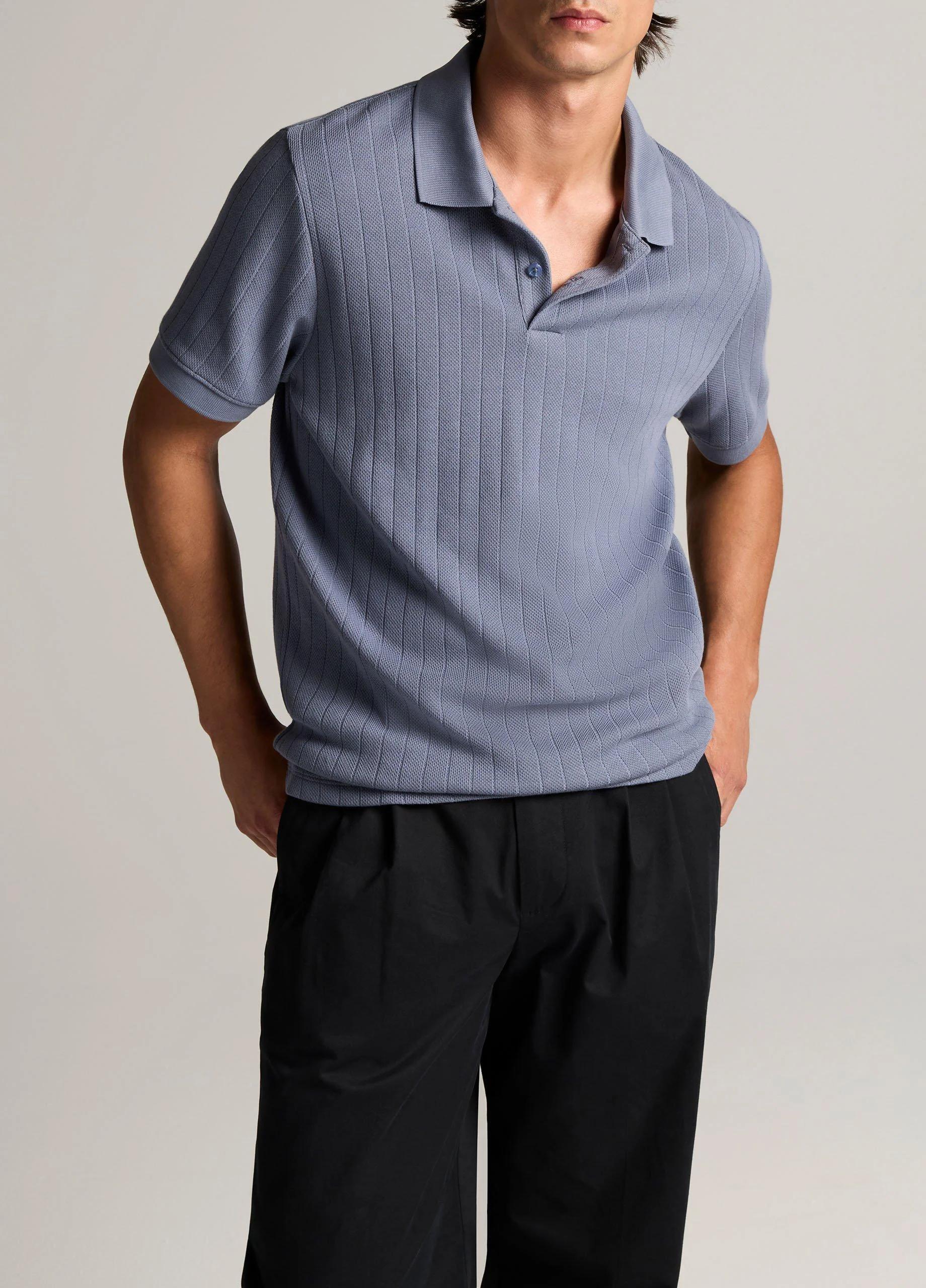 Drop-Needle Stripe Pima Cotton Polo Shirt - 1