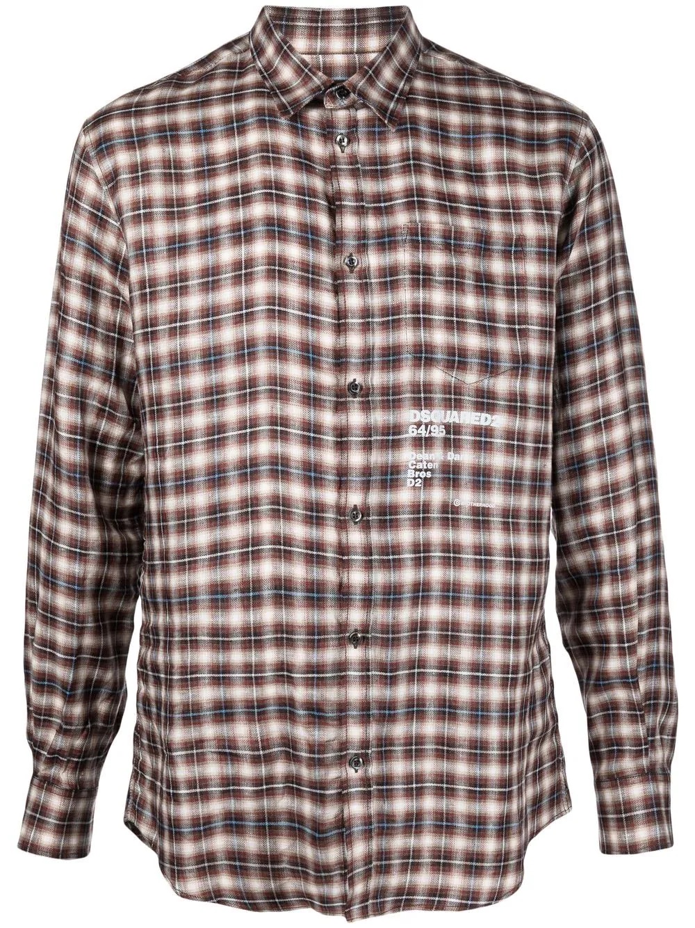 logo-print checked shirt - 1