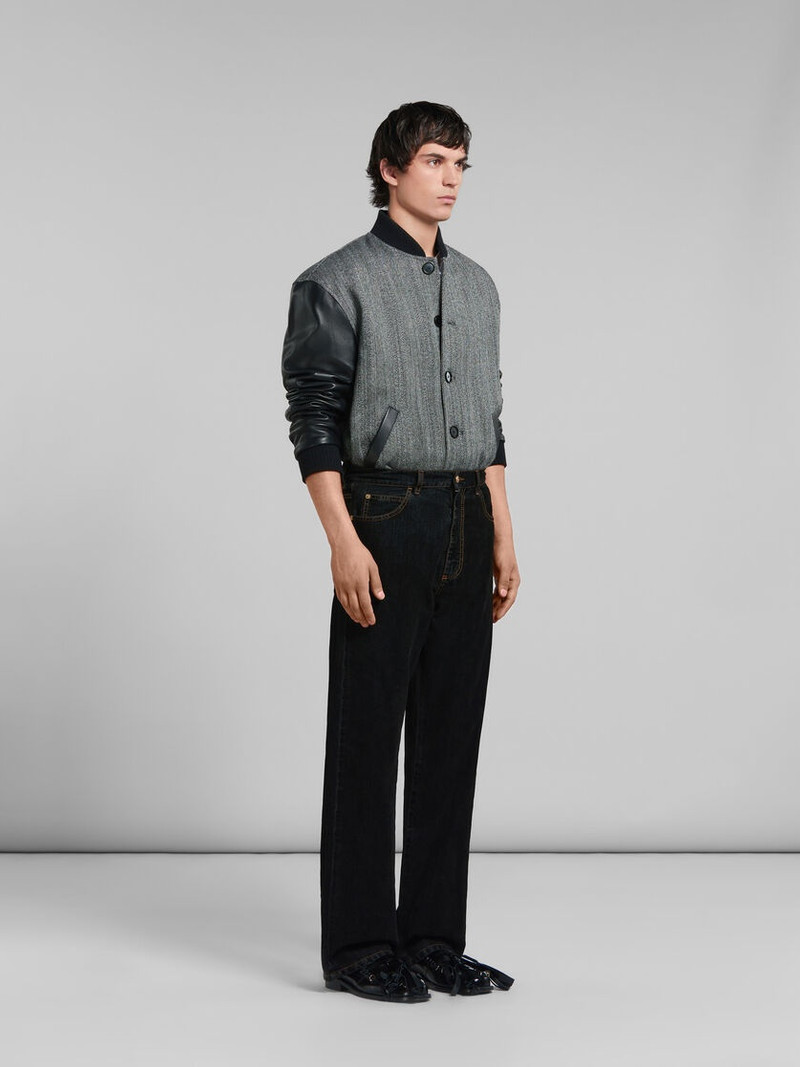 BLACK FLOCKED DENIM WIDE-LEG JEANS 5