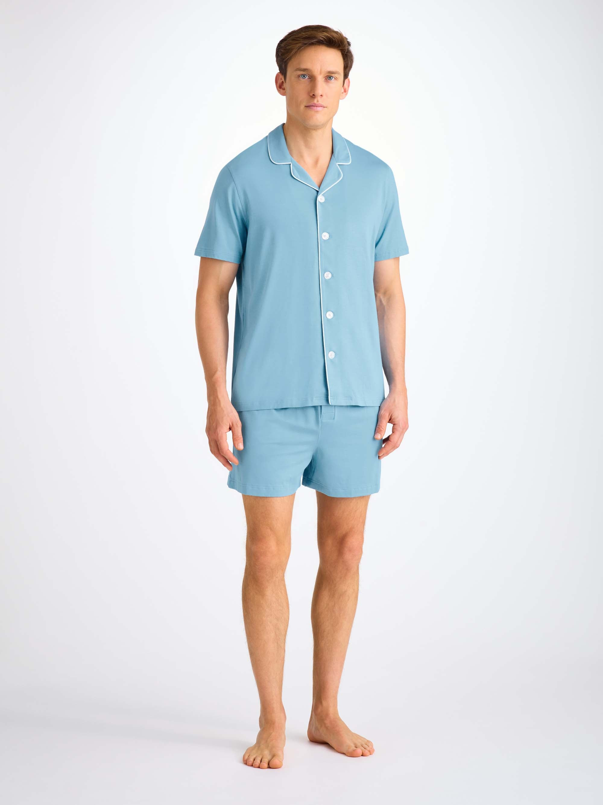 Men's Short Pajamas Basel Micro Modal Stretch Ocean Blue - 3